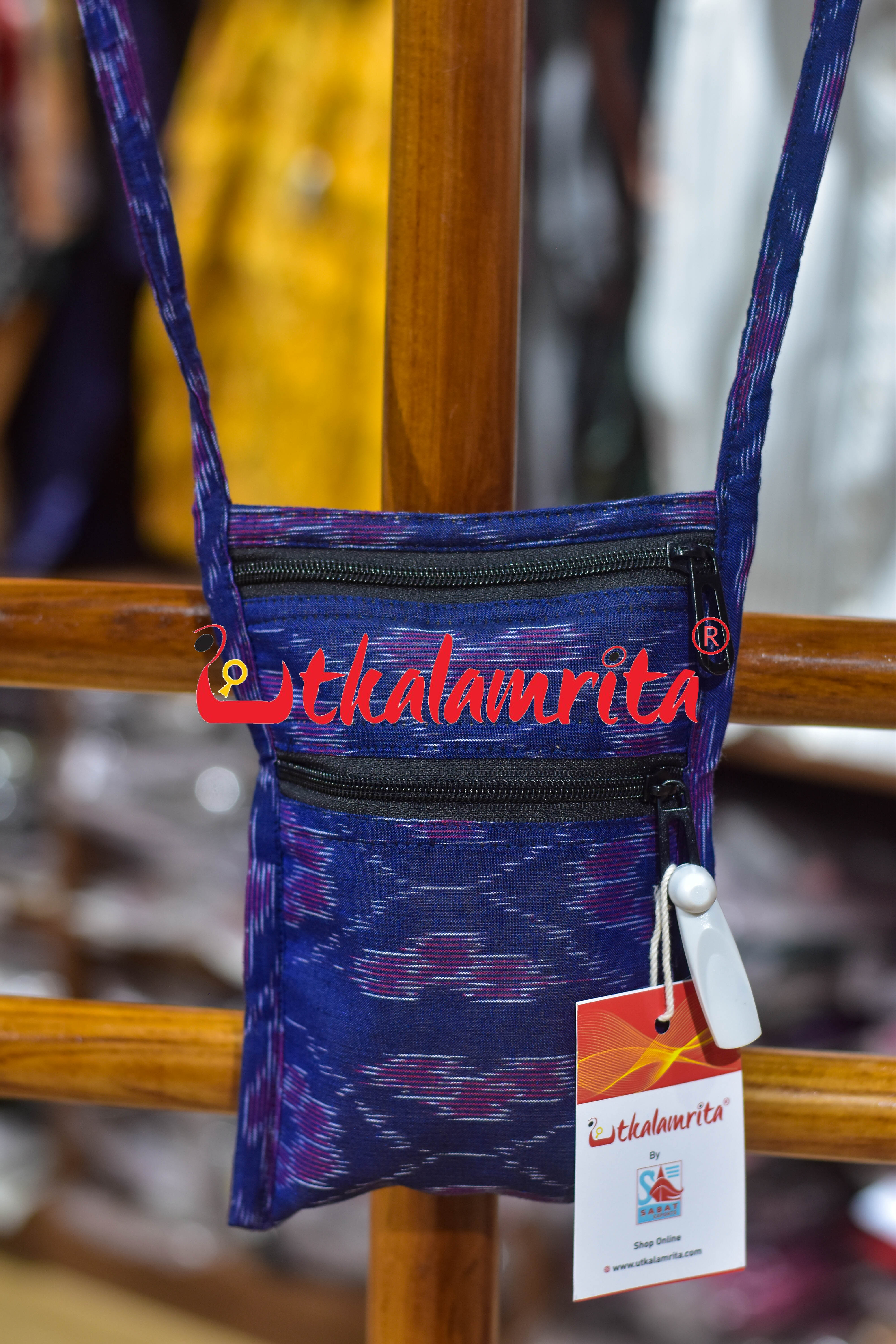 Deep Blue Wavy Flower Bandha Mobile Sling Bag