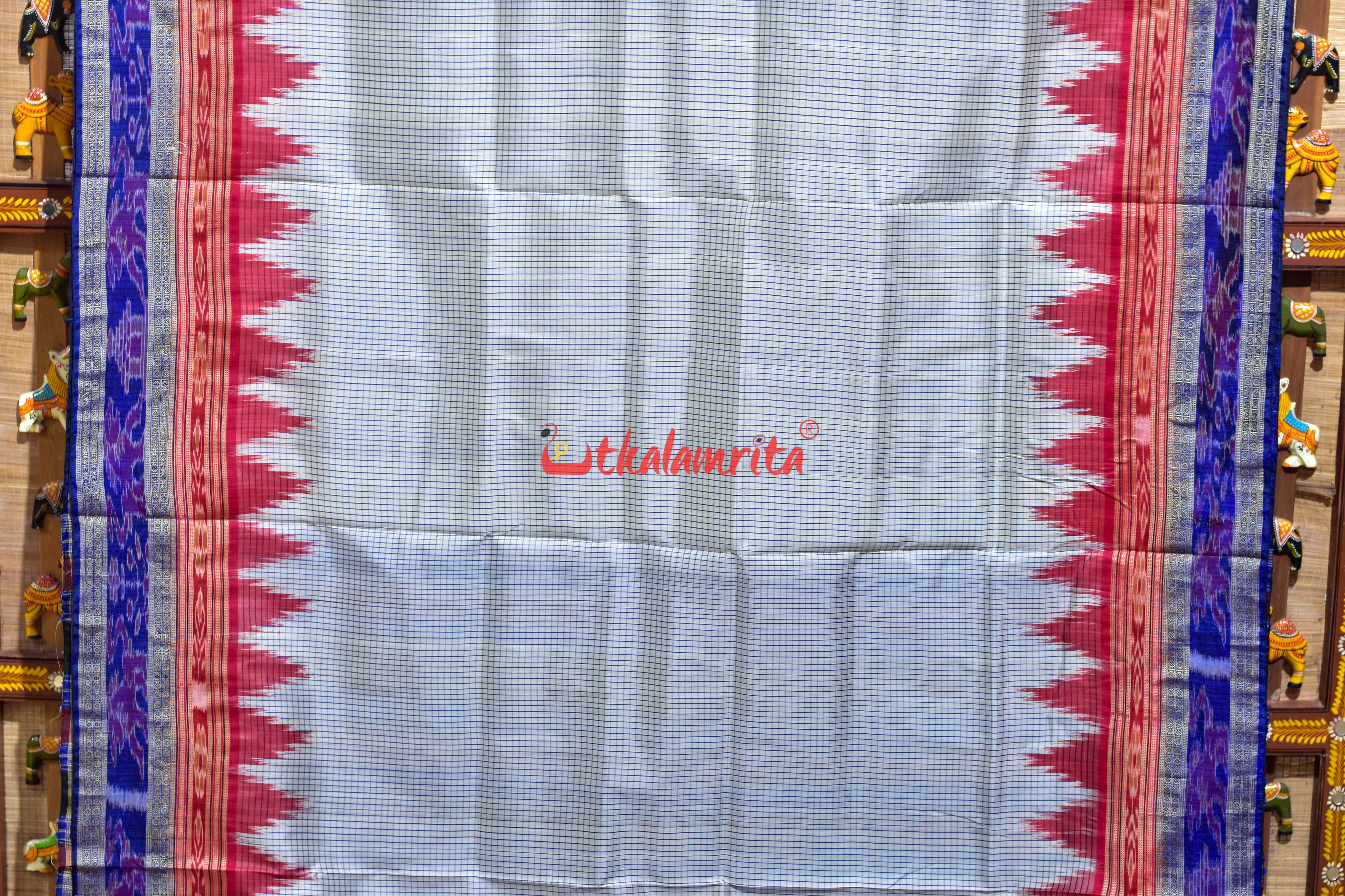 White Blue Sachipar Khandua Silk Saree