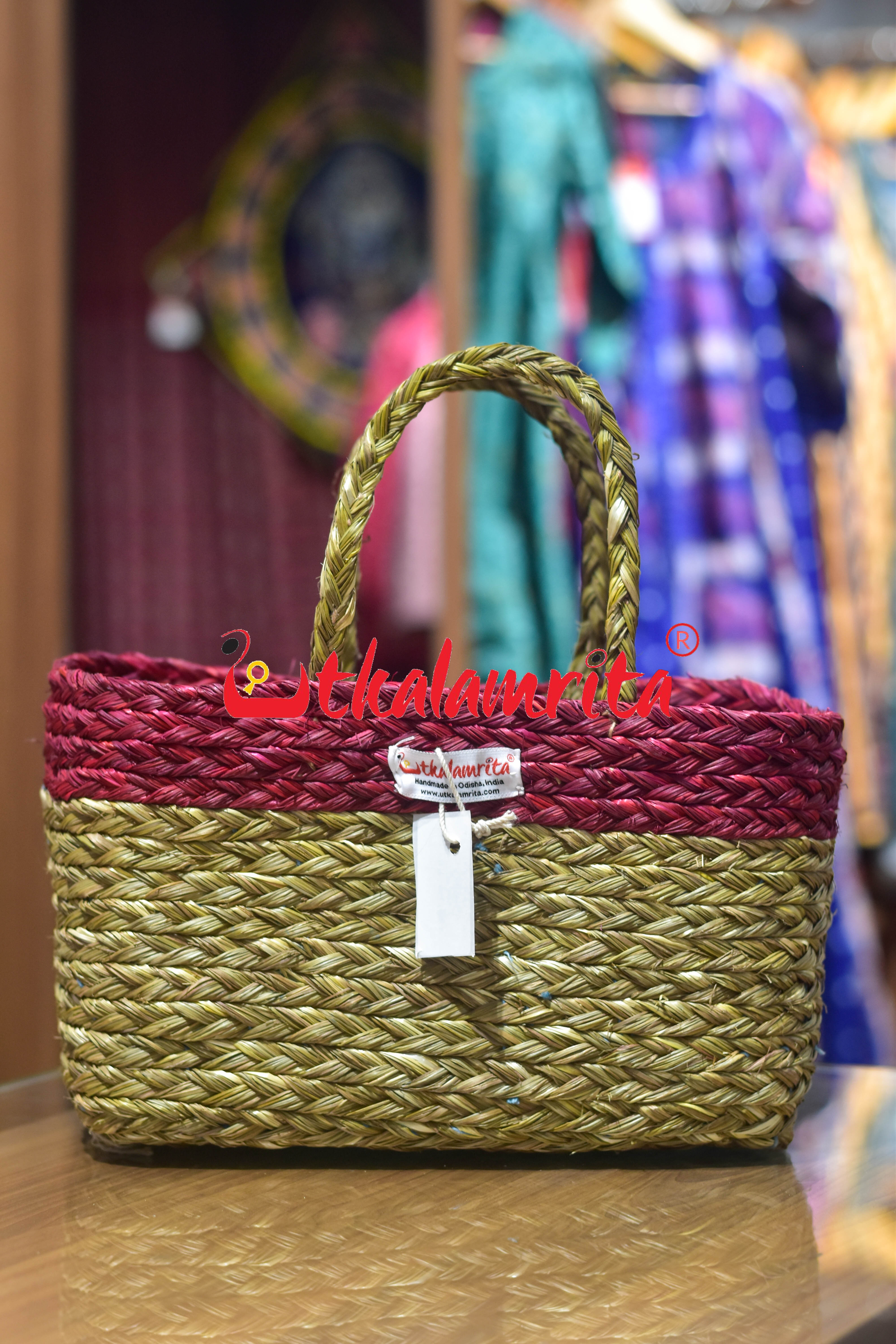 Medium Sabai Grass Teal Hamper Bag