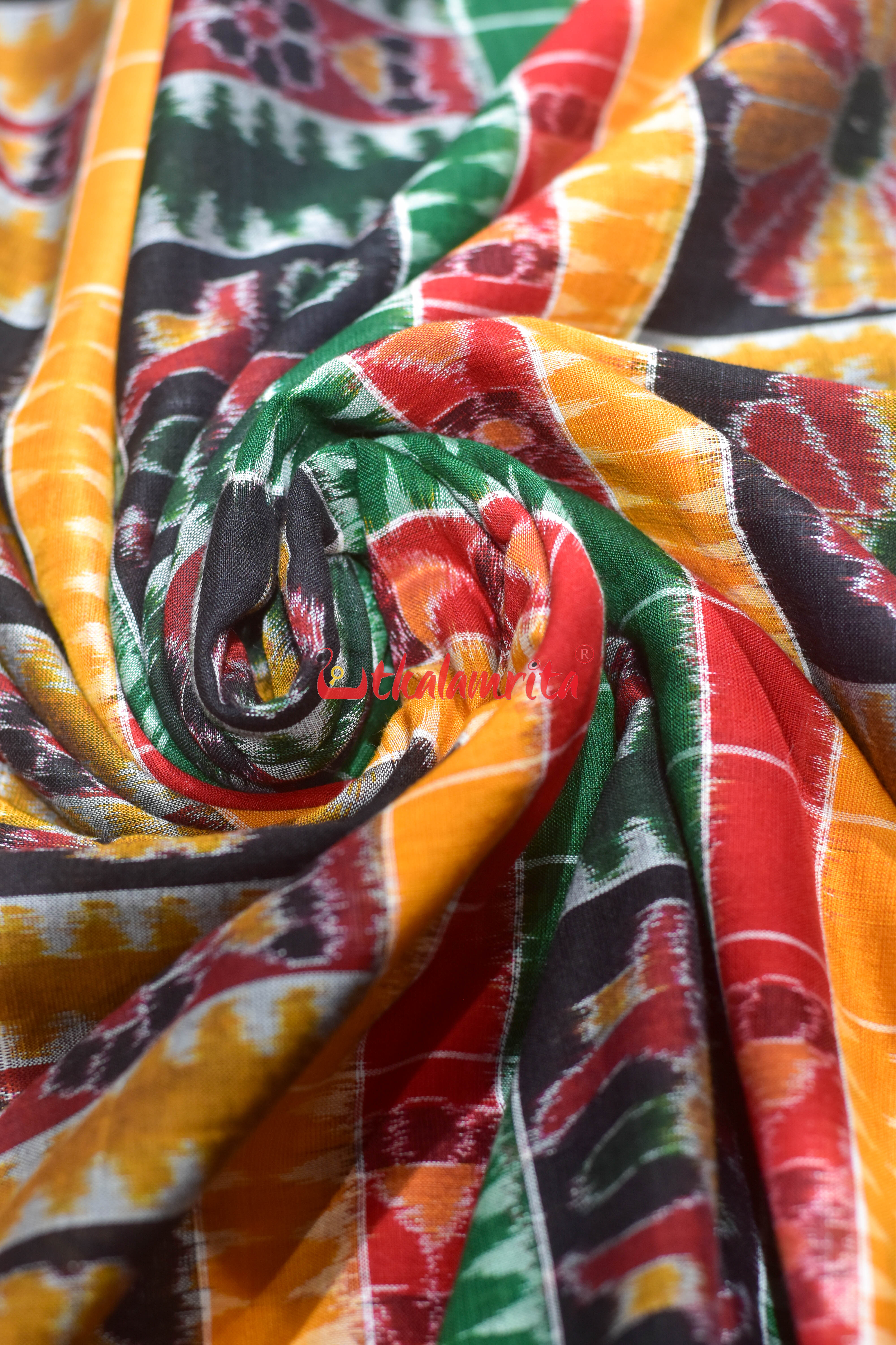 Green Red Flower Utkala Lakhmi Cotton (Fabric)