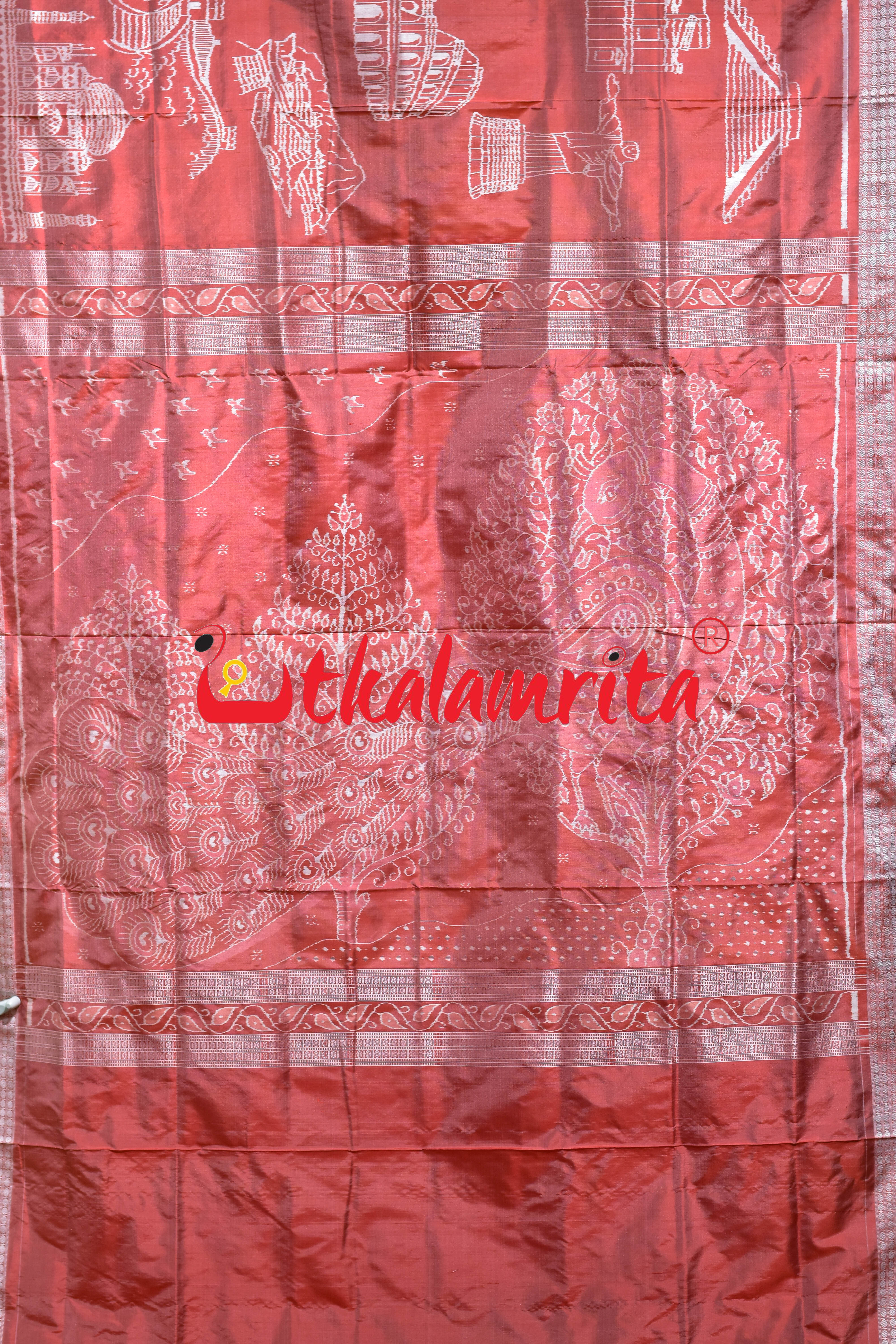 Peach Seven Wonders of the World Sambalpuri Silk Saree