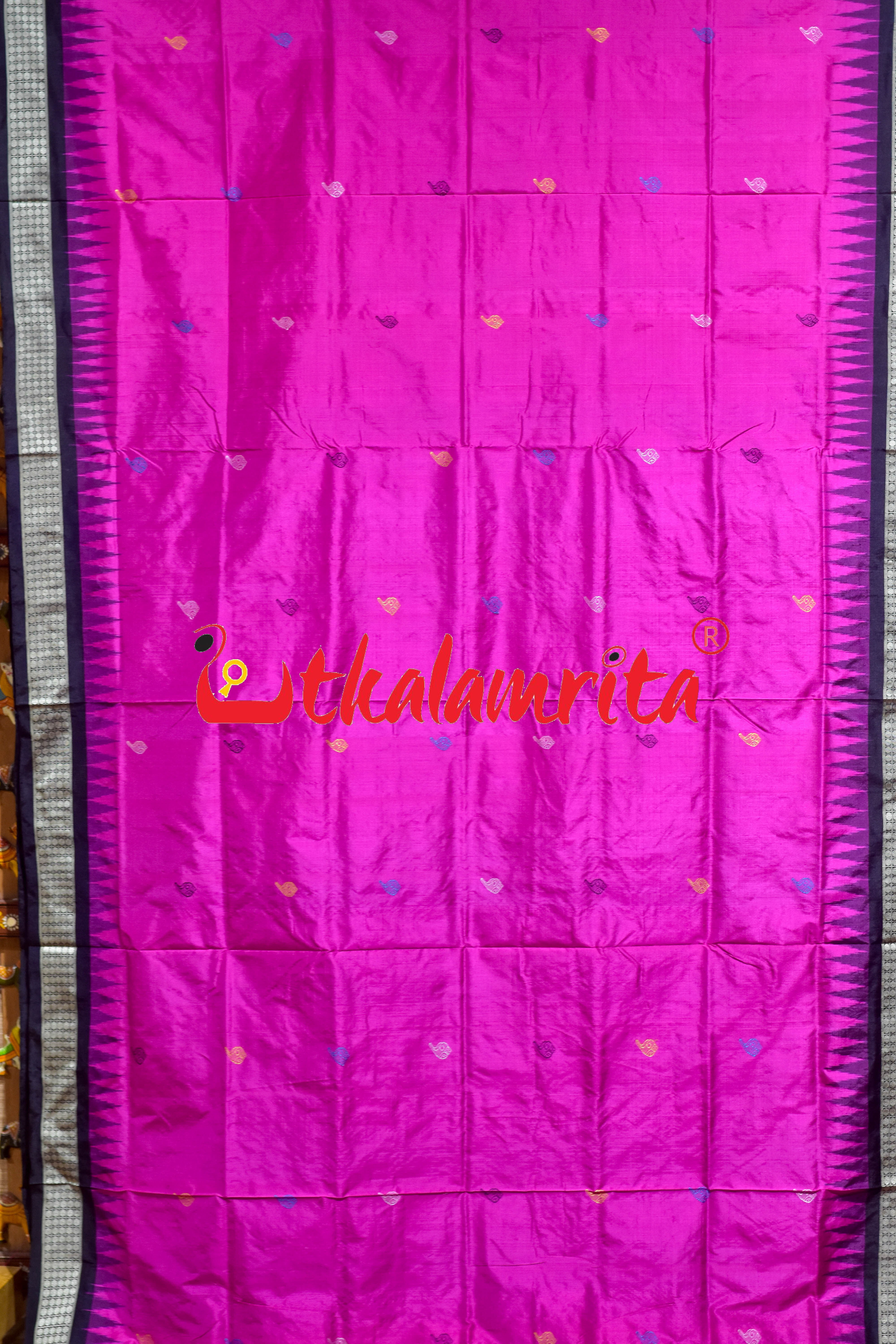 Rani Pink Black Sankha Sudarshana Bomkai Silk Saree
