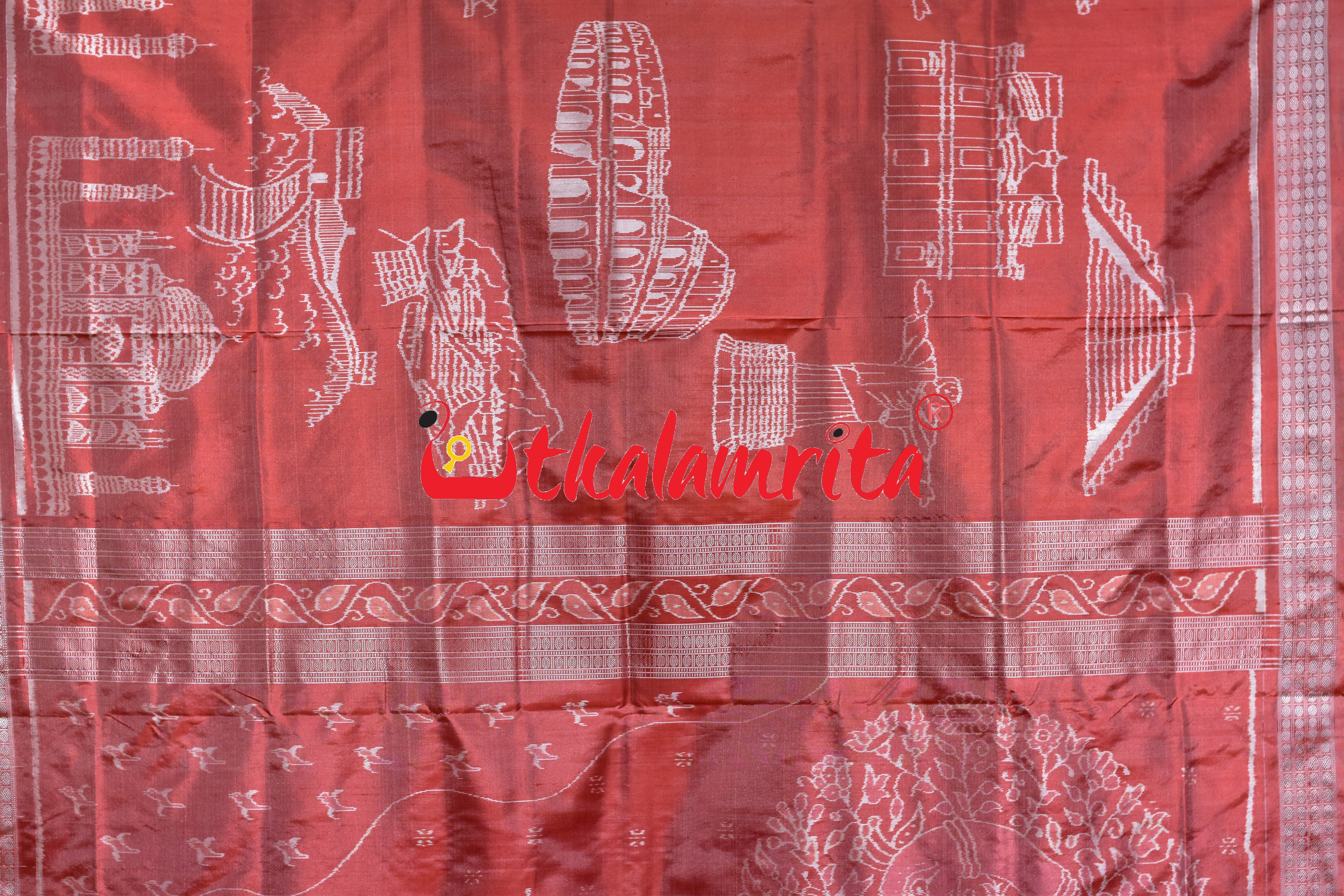 Peach Seven Wonders of the World Sambalpuri Silk Saree