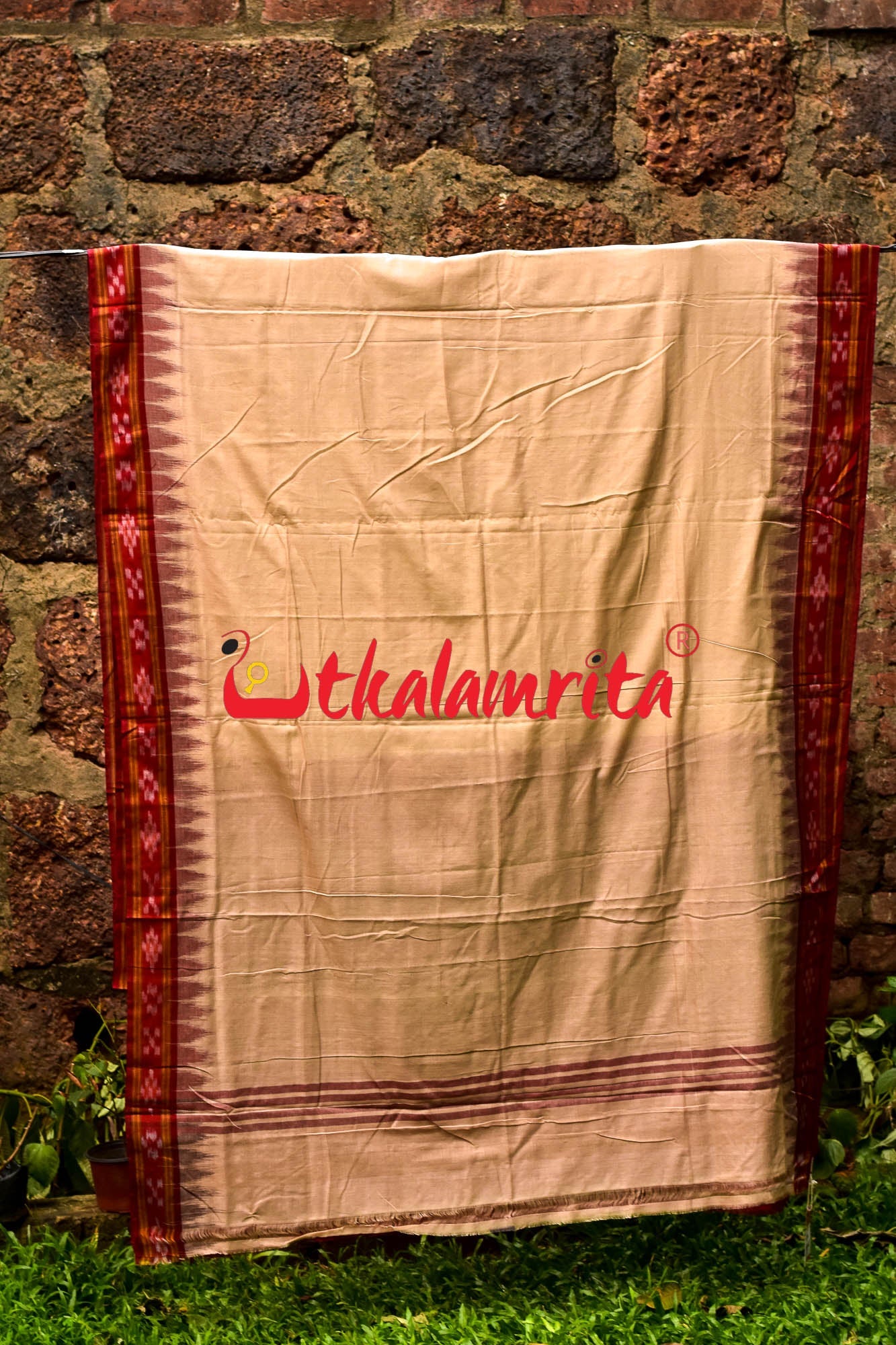 Tussarite Maroon Kumbha Khandua Cotton Saree