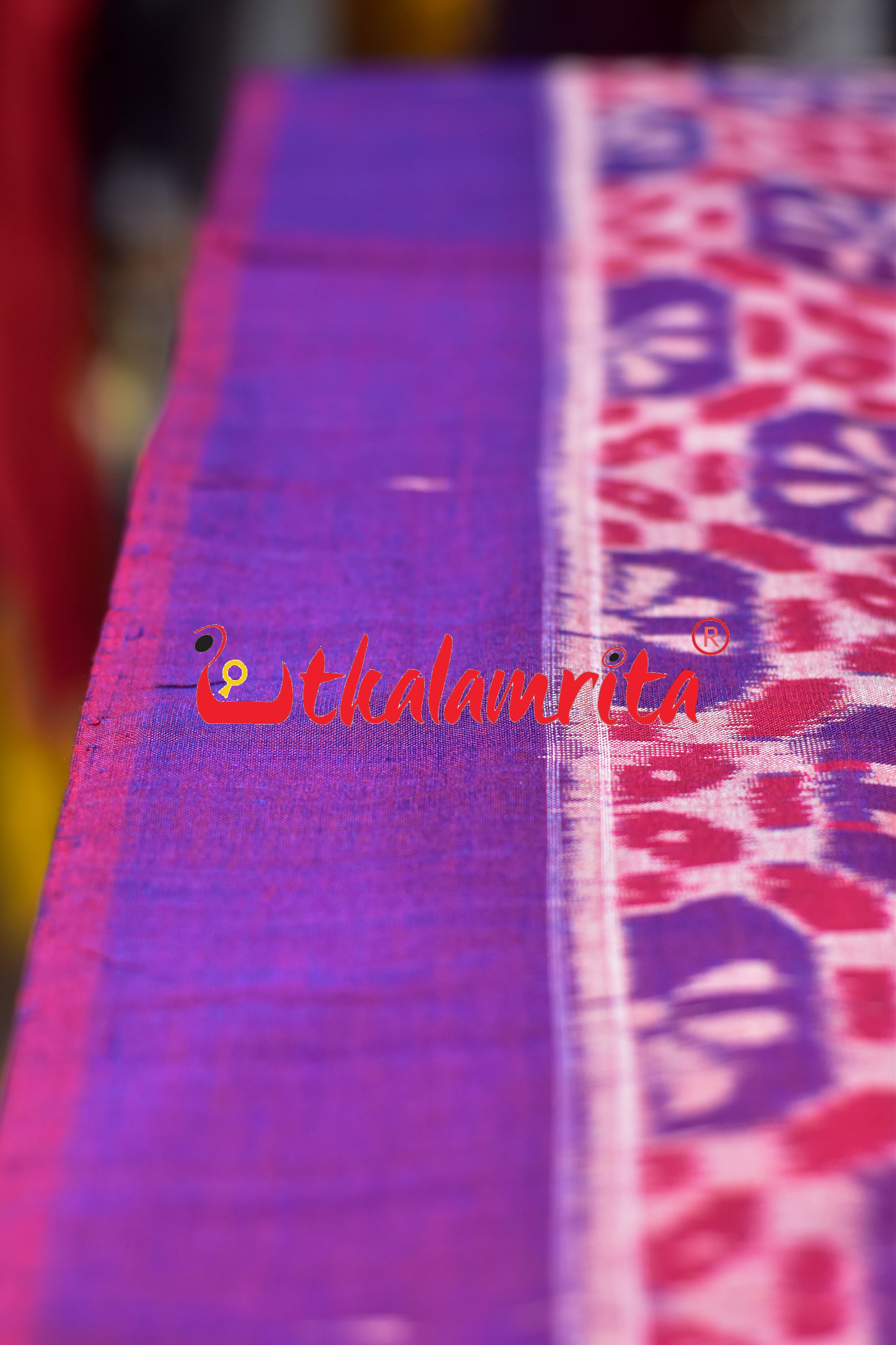 Red Blue 3D Flower Sambalpuri Cotton (Fabric)