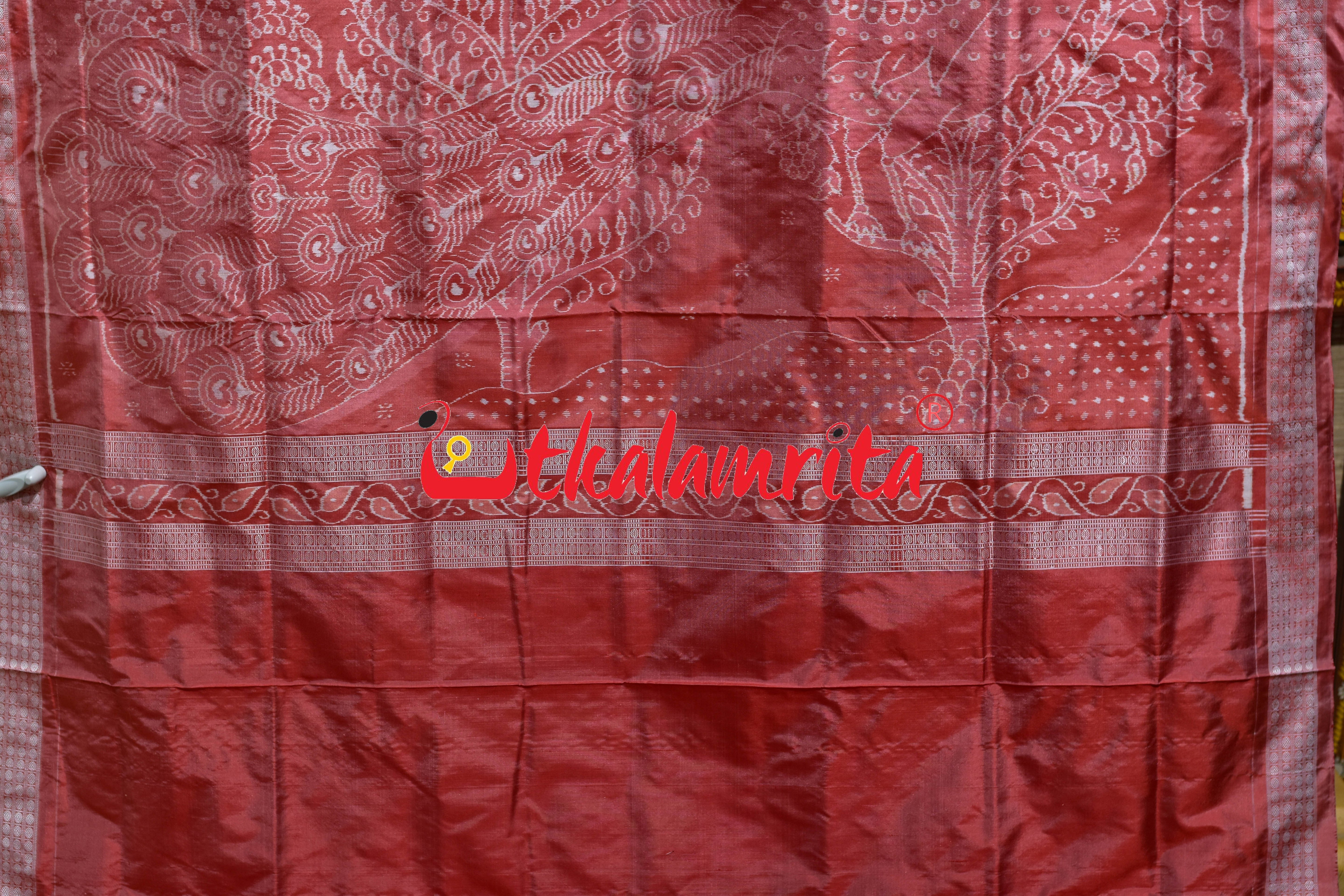 Peach Seven Wonders of the World Sambalpuri Silk Saree