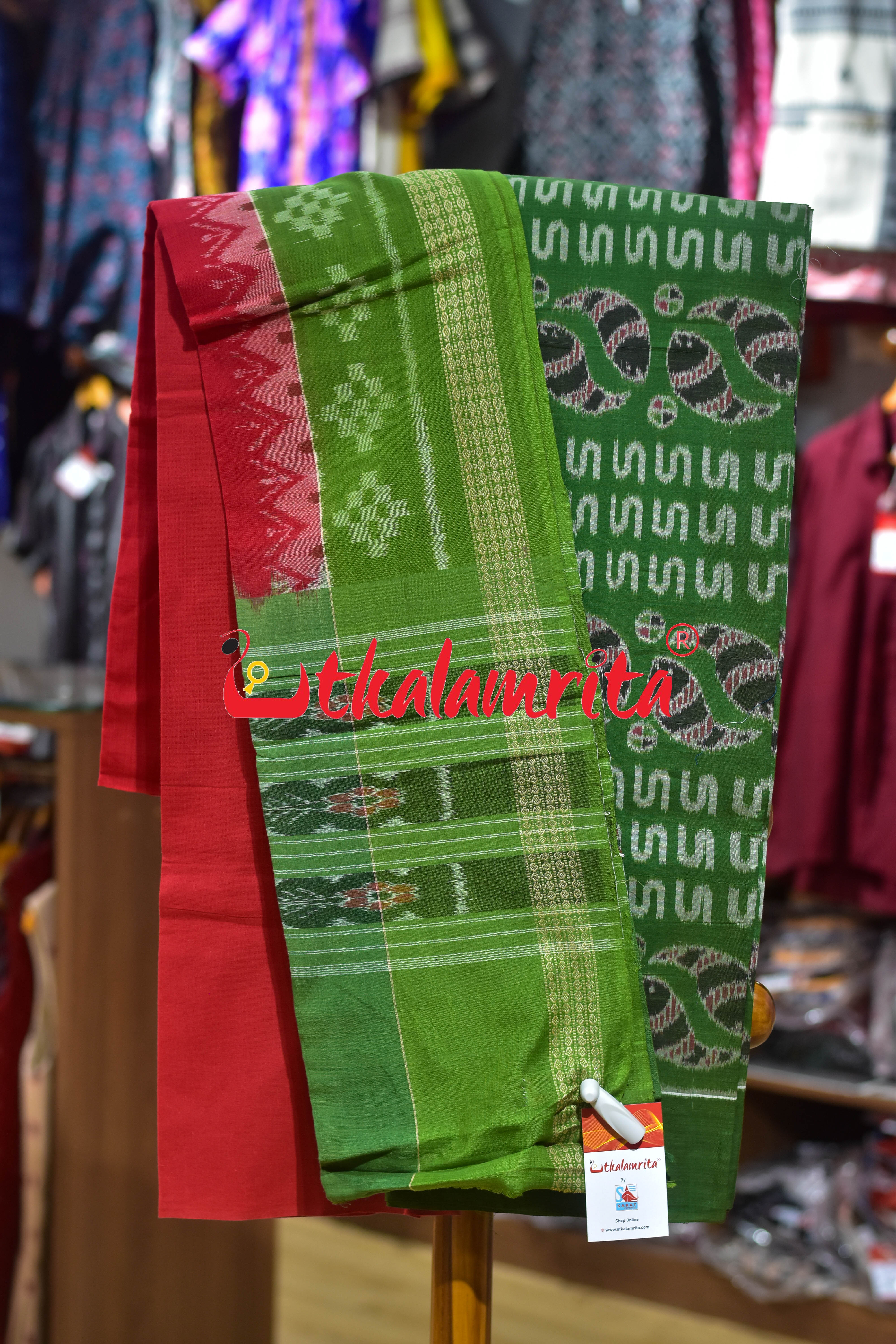 Green Red Fish Design Cotton Dress Set