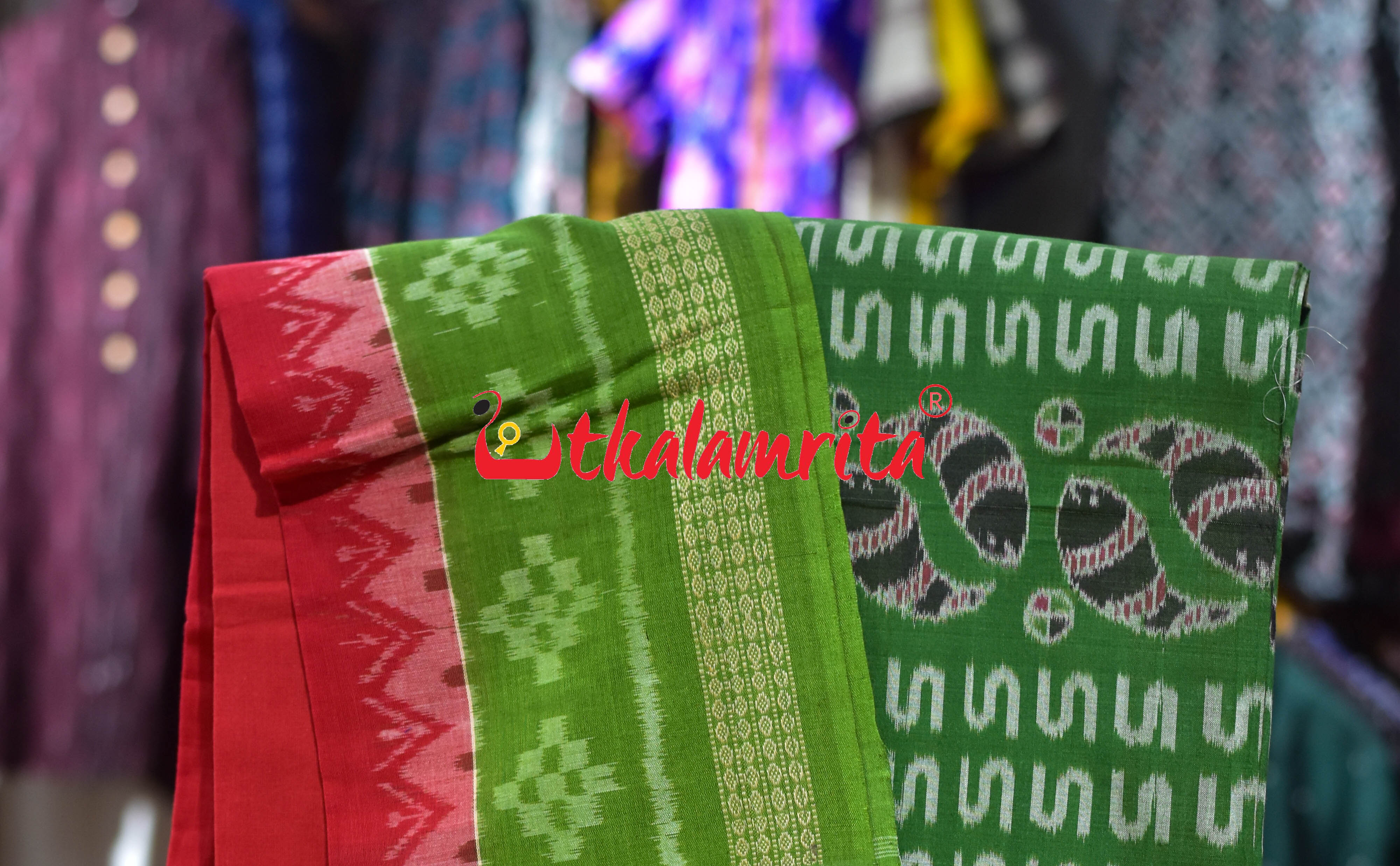 Green Red Fish Design Cotton Dress Set