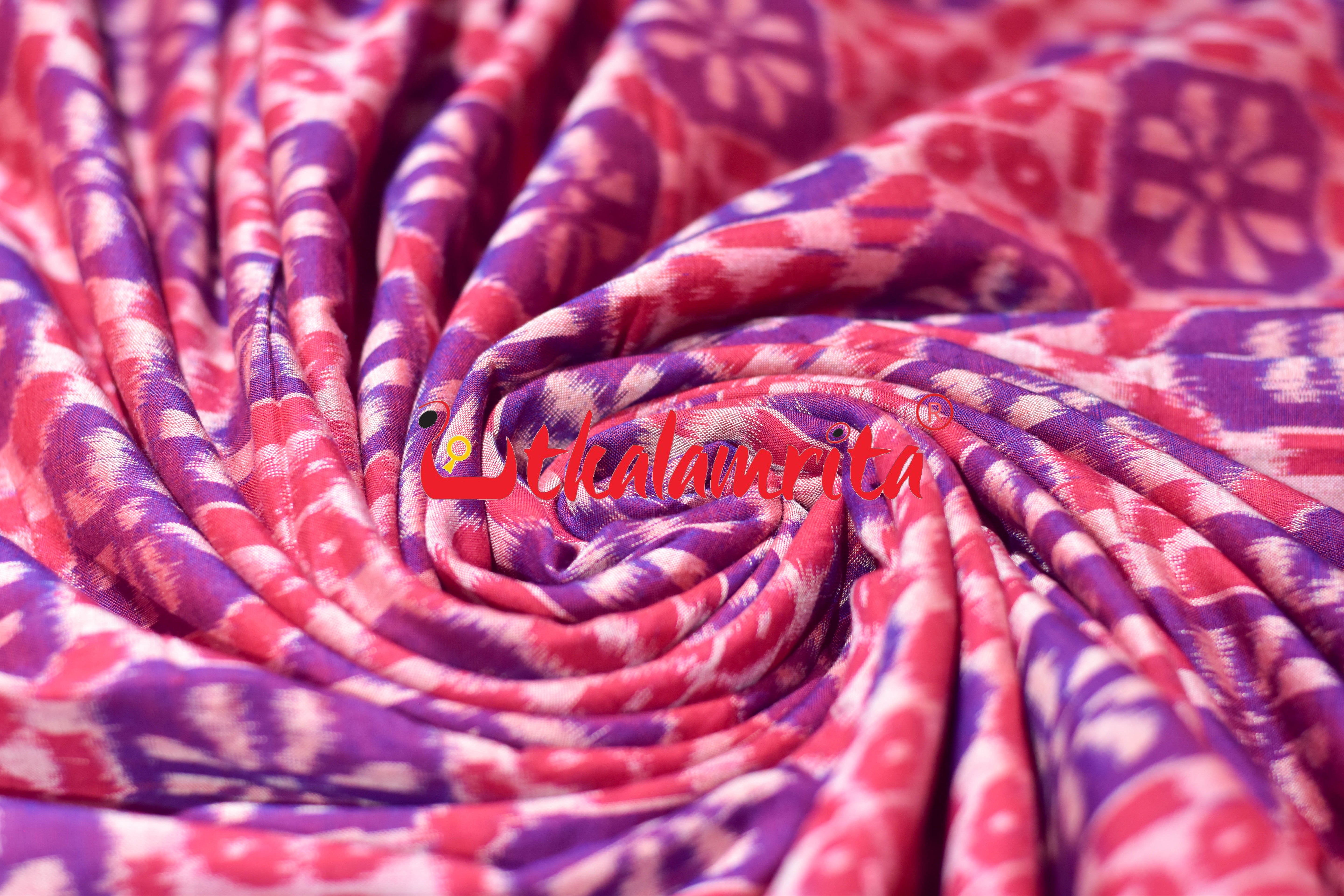 Red Blue 3D Flower Sambalpuri Cotton (Fabric)