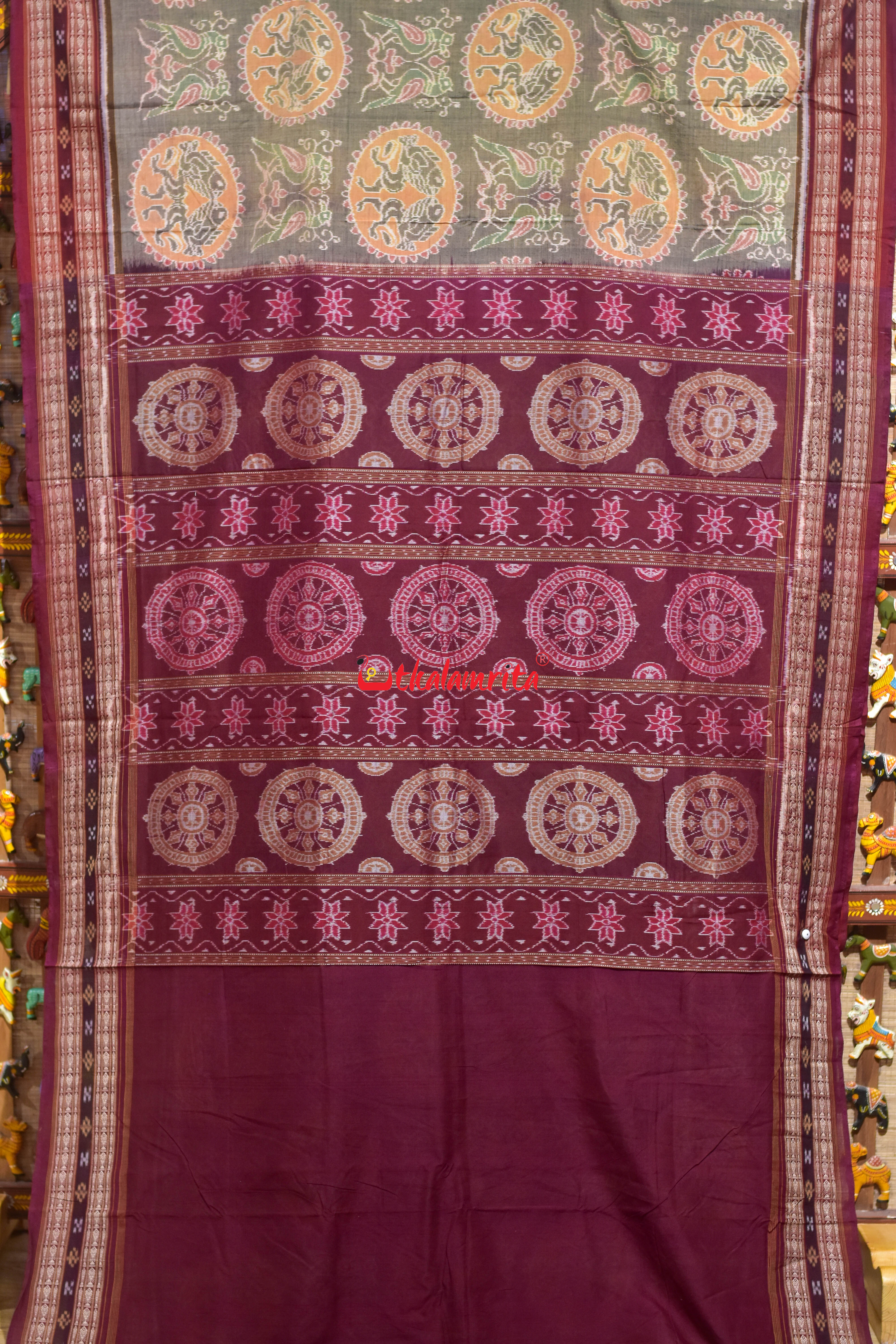 Charcoal Grey Rupa Chadhei Sambalpuri Cotton Saree