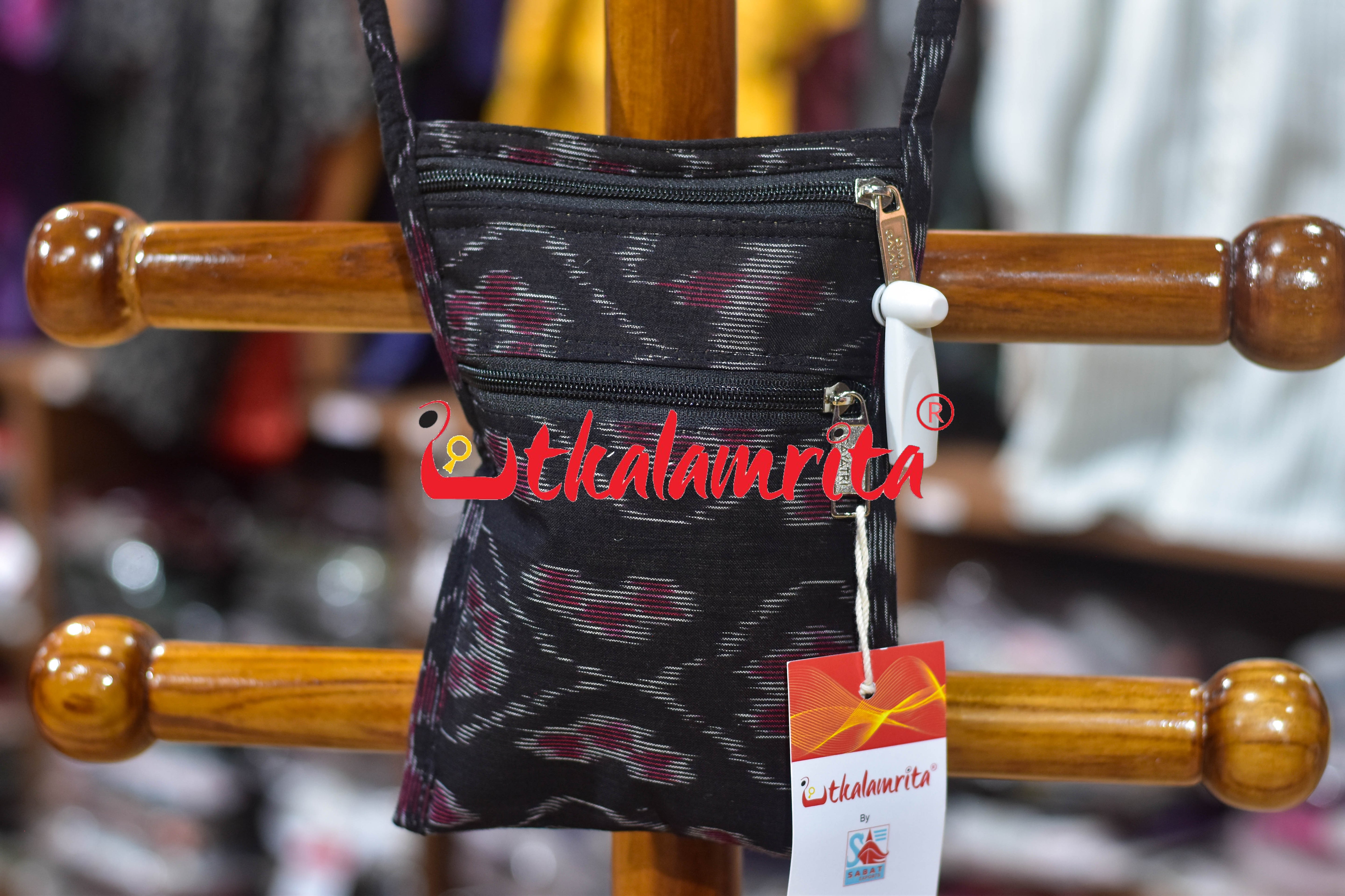 Black Wavy Flower Bandha Mobile Sling Bag