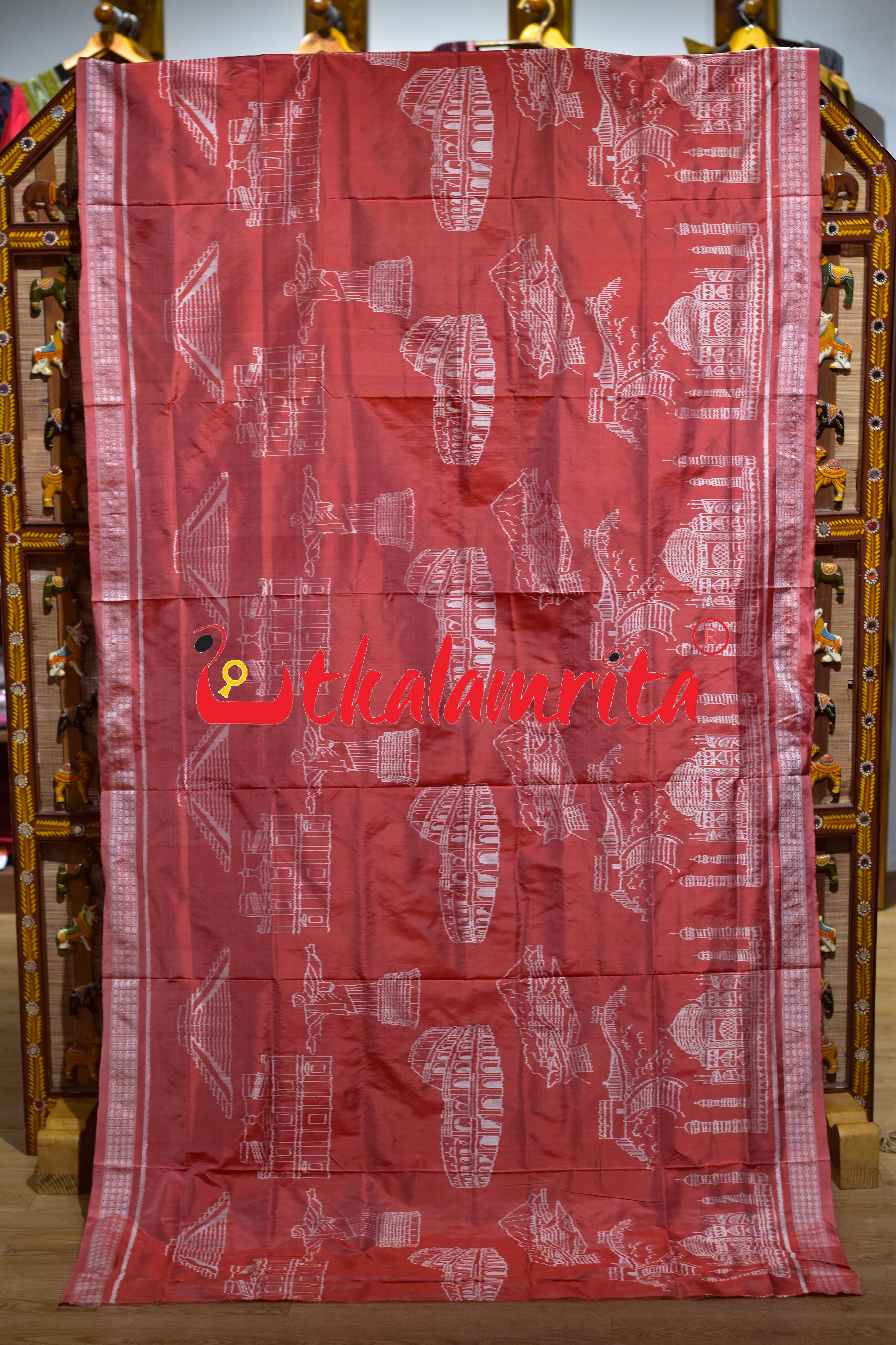 Peach Seven Wonders of the World Sambalpuri Silk Saree