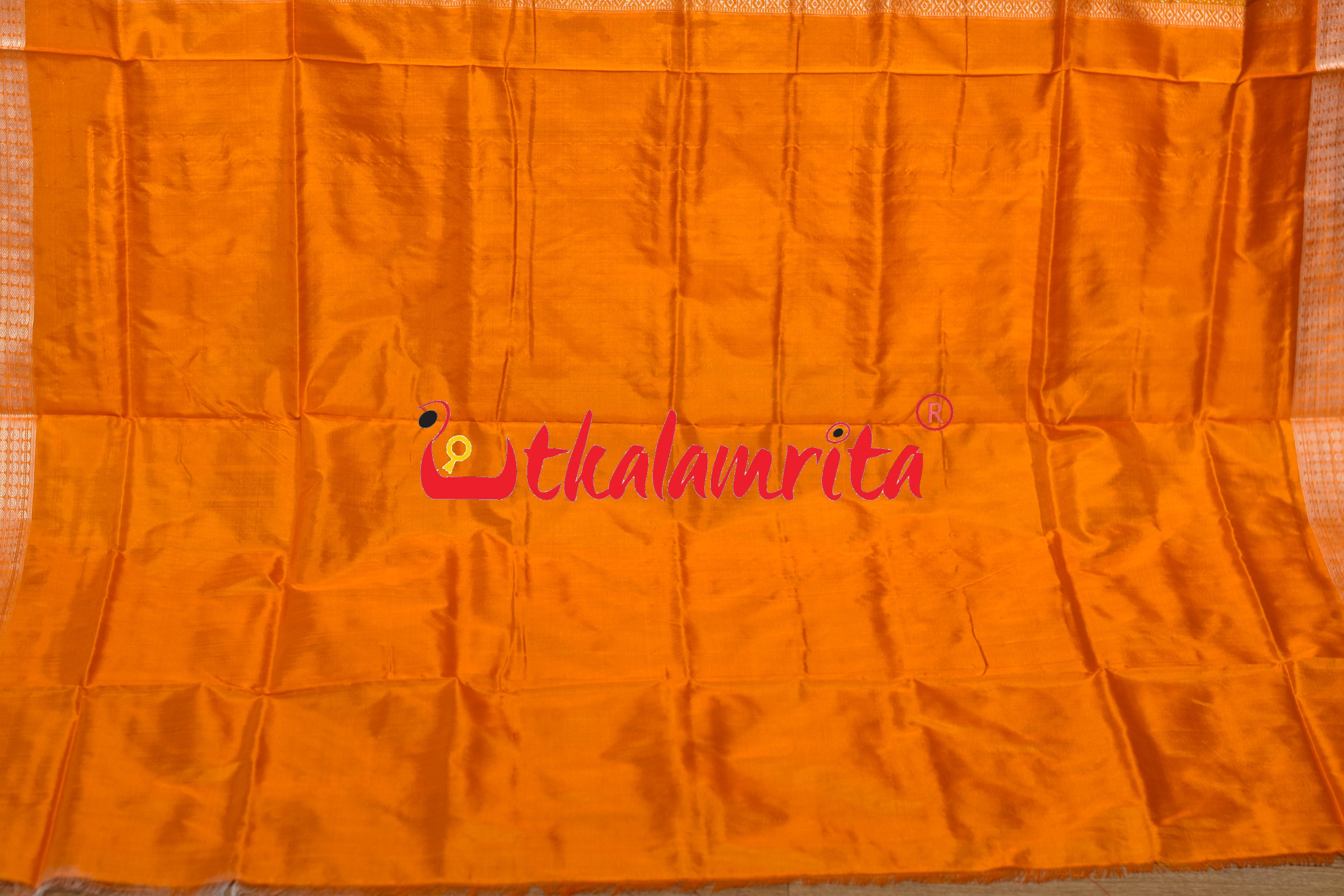 White Orange Mukuta Bomkai Silk Saree