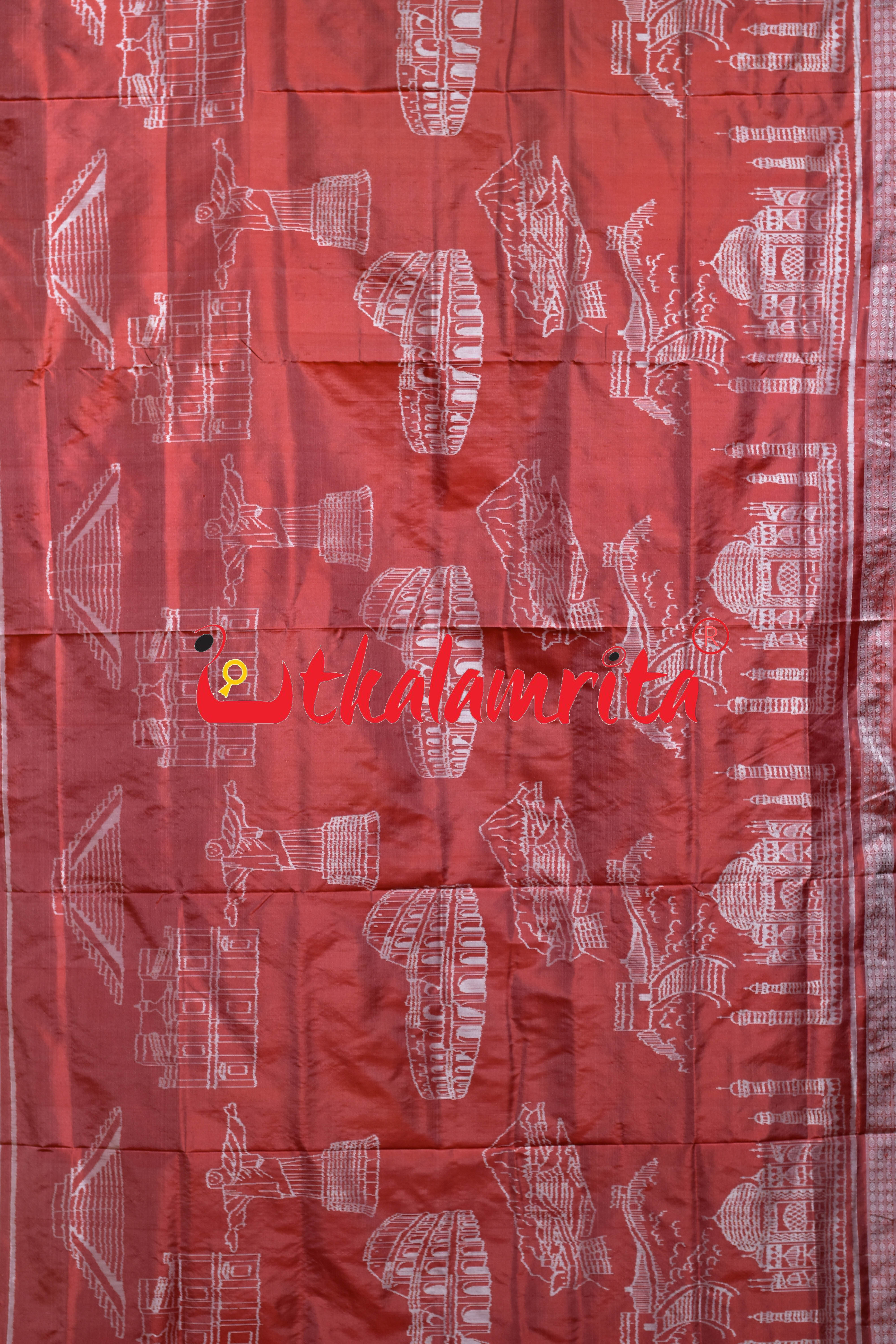 Peach Seven Wonders of the World Sambalpuri Silk Saree