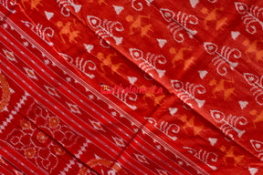 Lion Border Brown Red Sambalpuri Cotton Saree