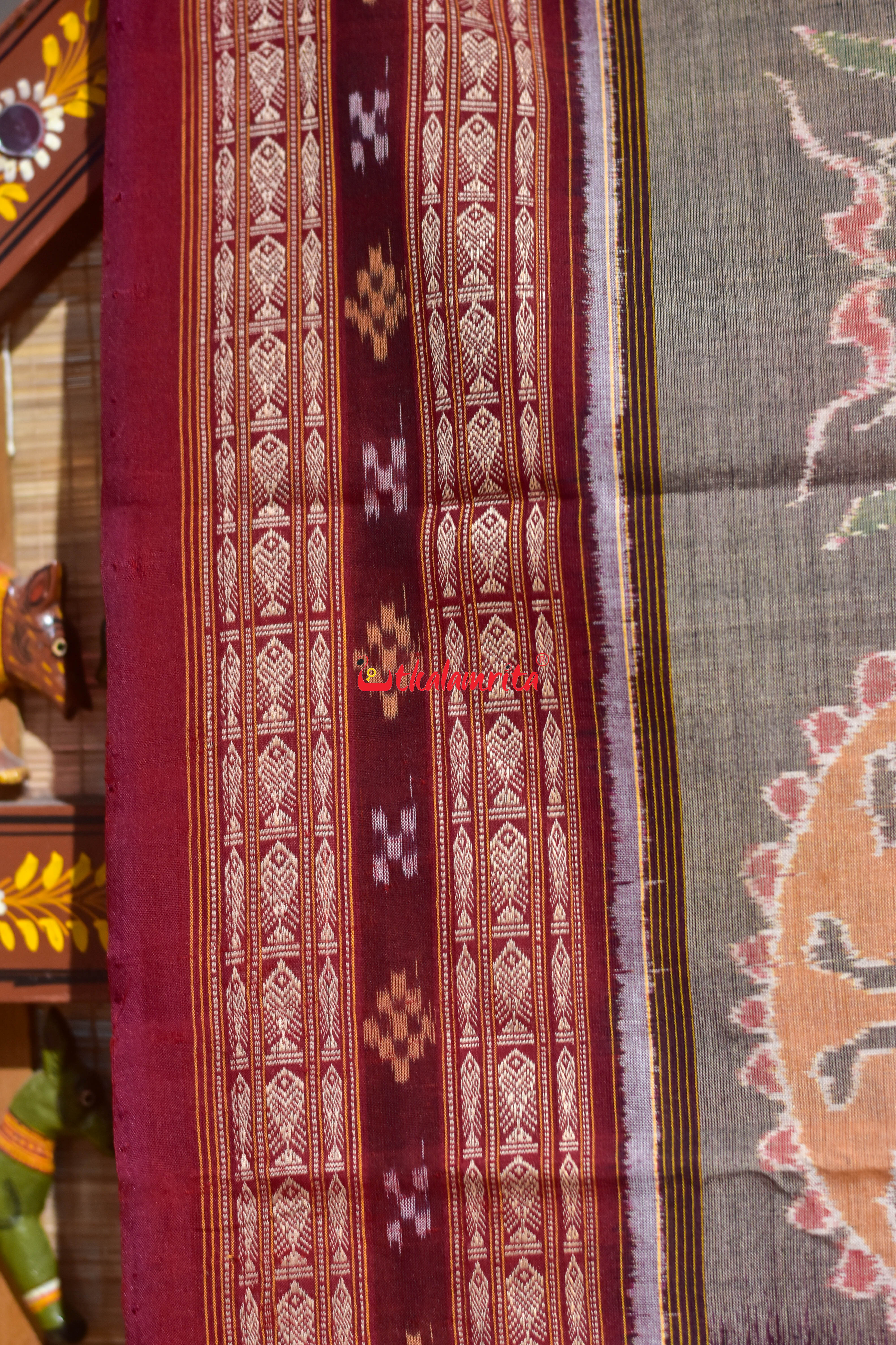 Charcoal Grey Rupa Chadhei Sambalpuri Cotton Saree