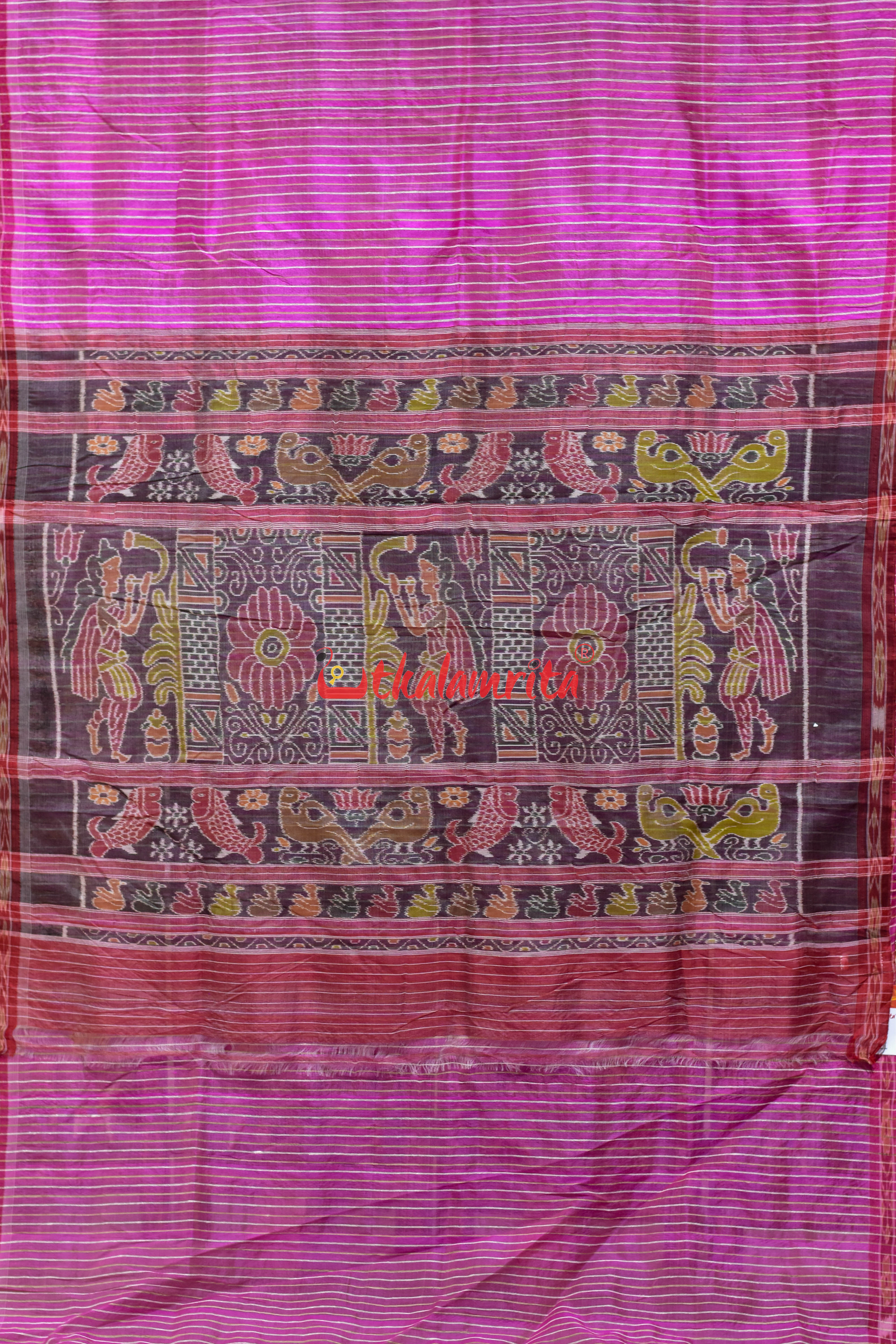 Pink Eri Mulberry Animal Anchal Khandua Silk Saree