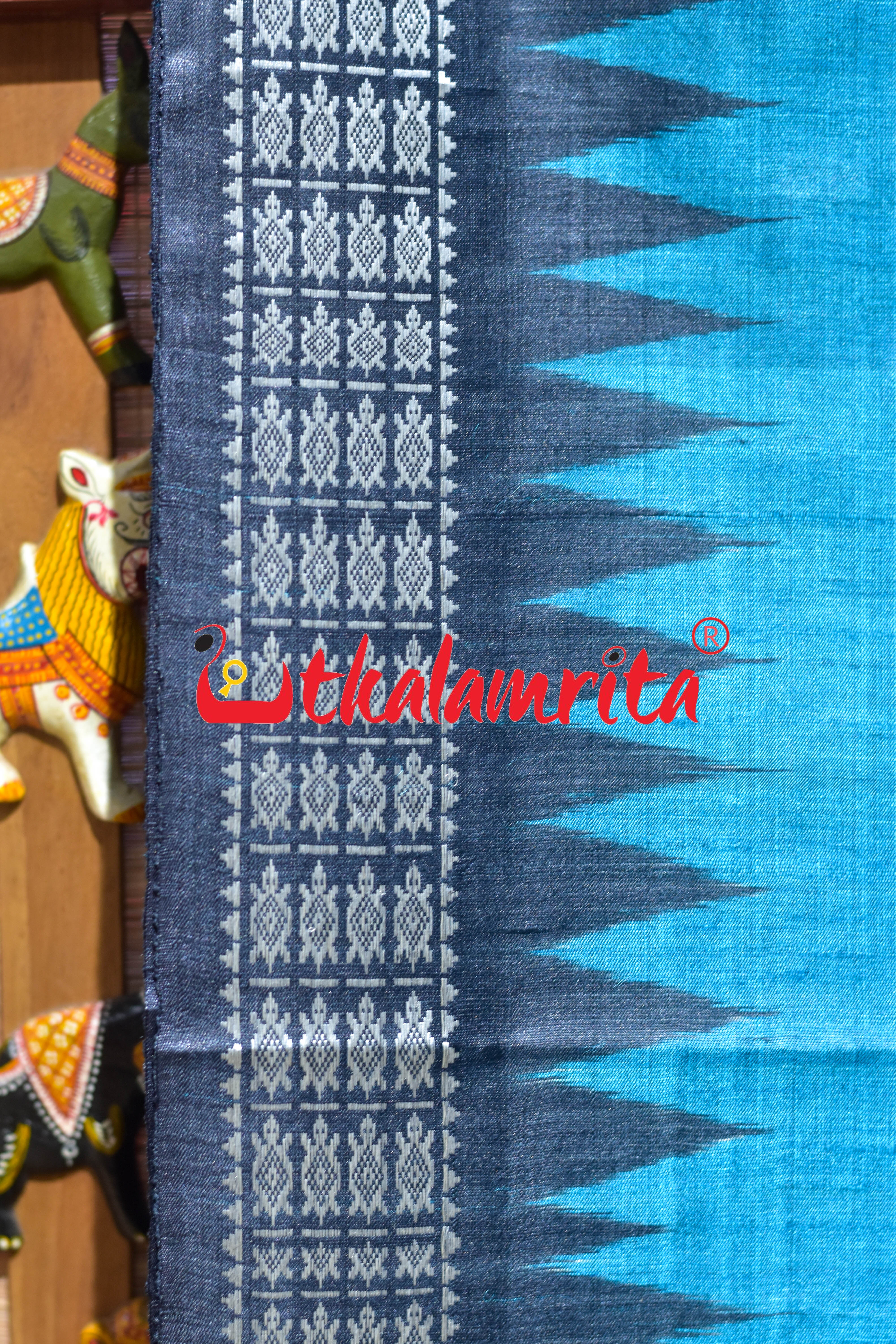 Boita Olive Ridley Blue Black Tussar Silk Saree