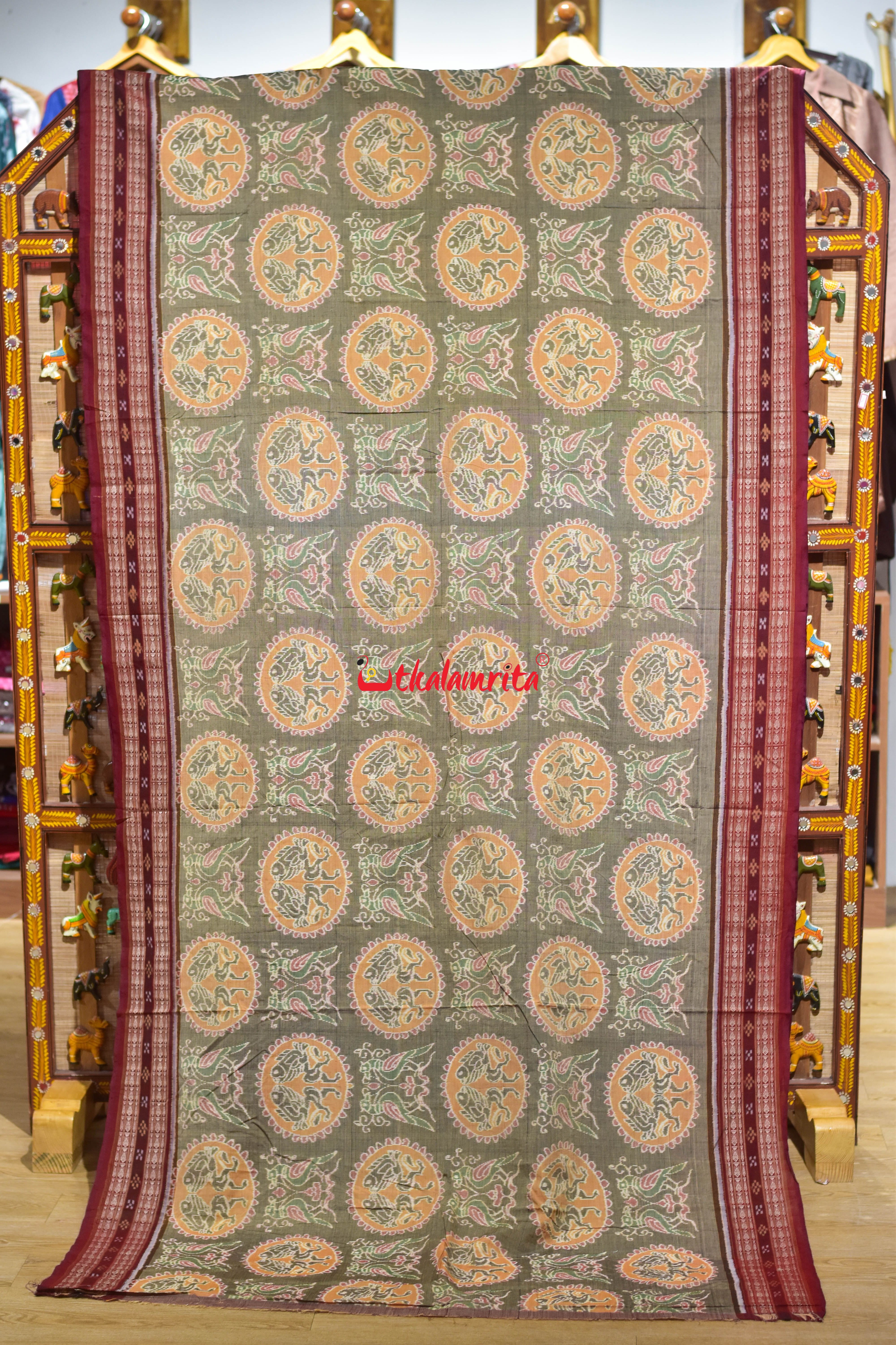 Charcoal Grey Rupa Chadhei Sambalpuri Cotton Saree