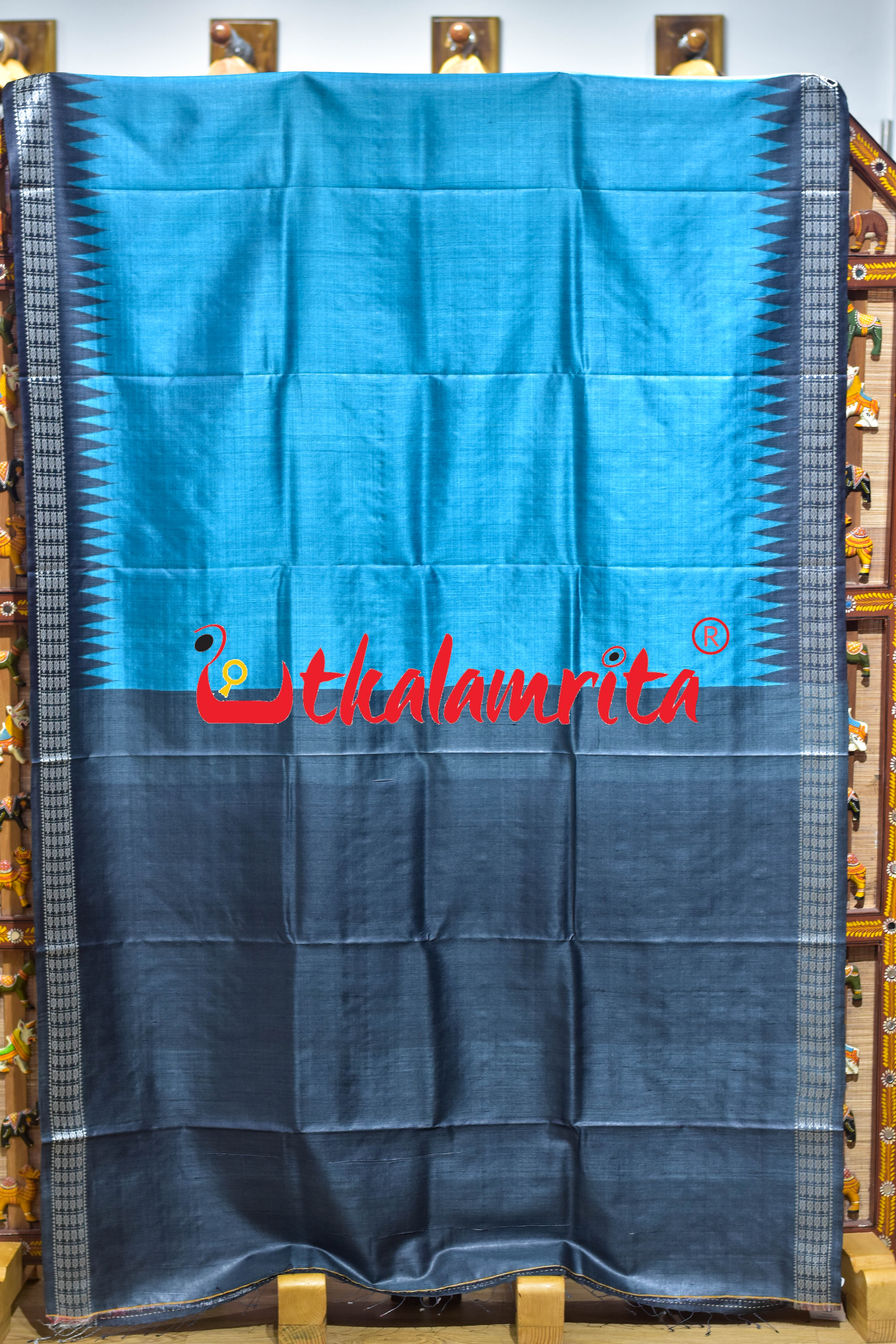 Boita Olive Ridley Blue Black Tussar Silk Saree