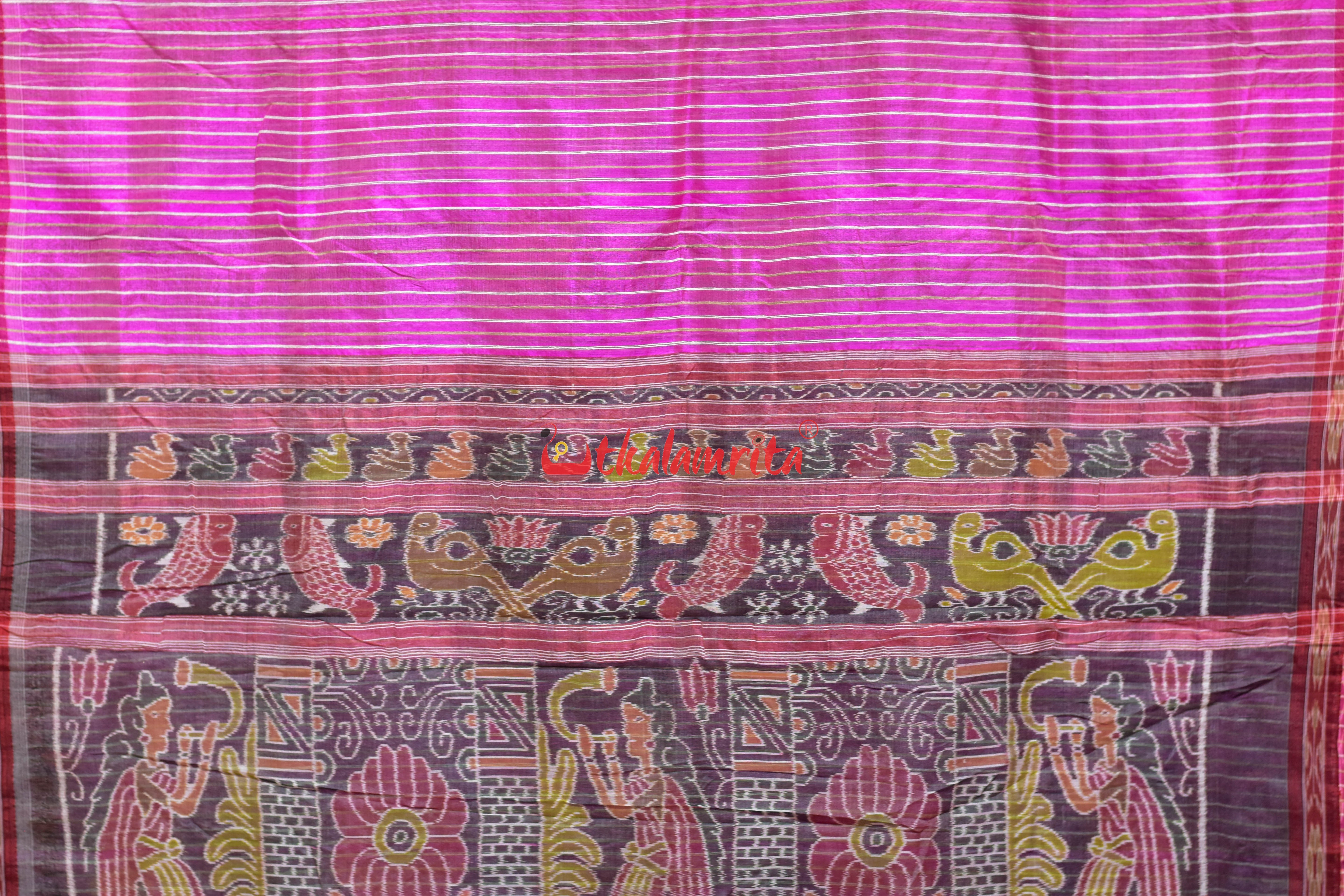 Pink Eri Mulberry Animal Anchal Khandua Silk Saree