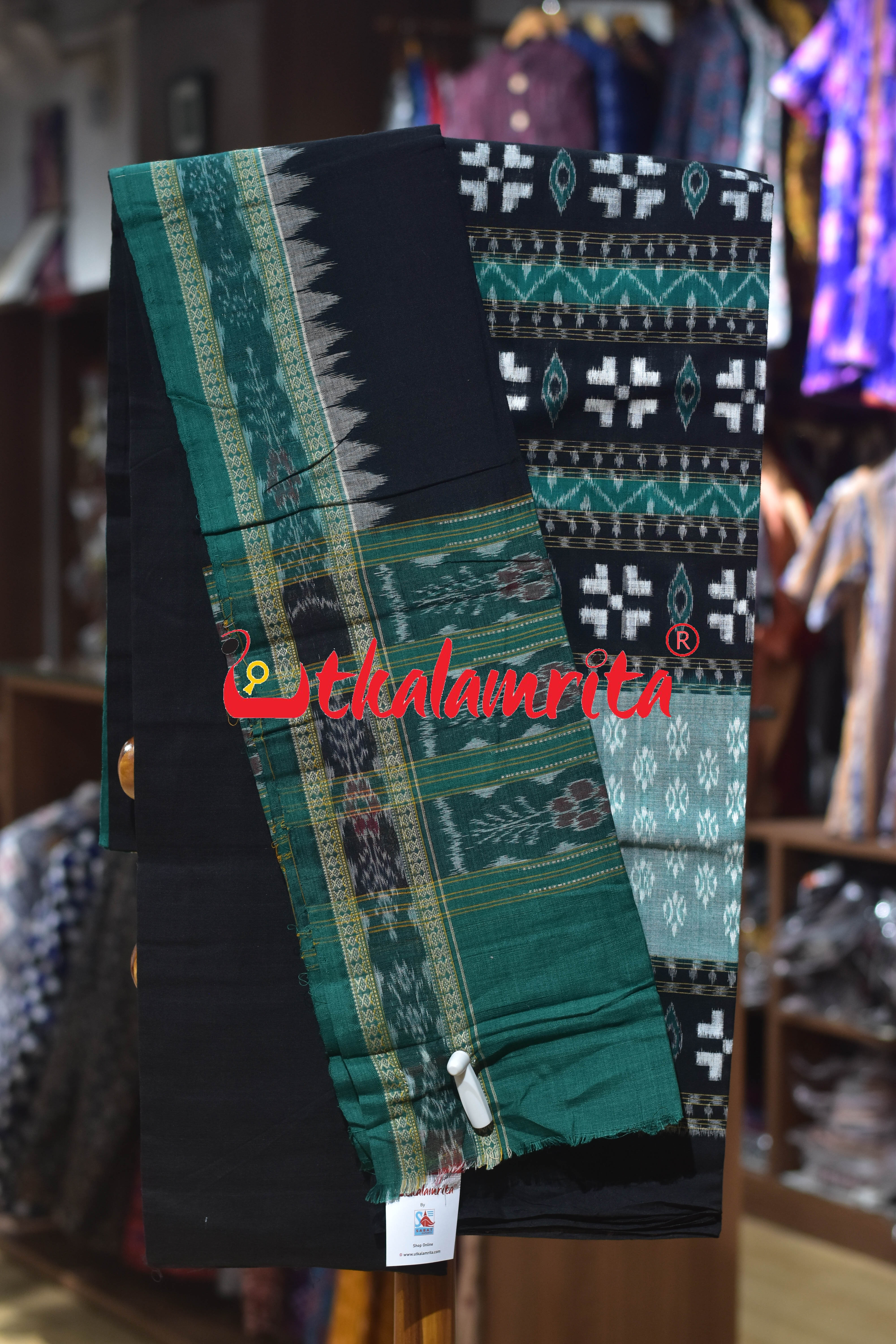 Green Black Center Design Cotton Dress Set