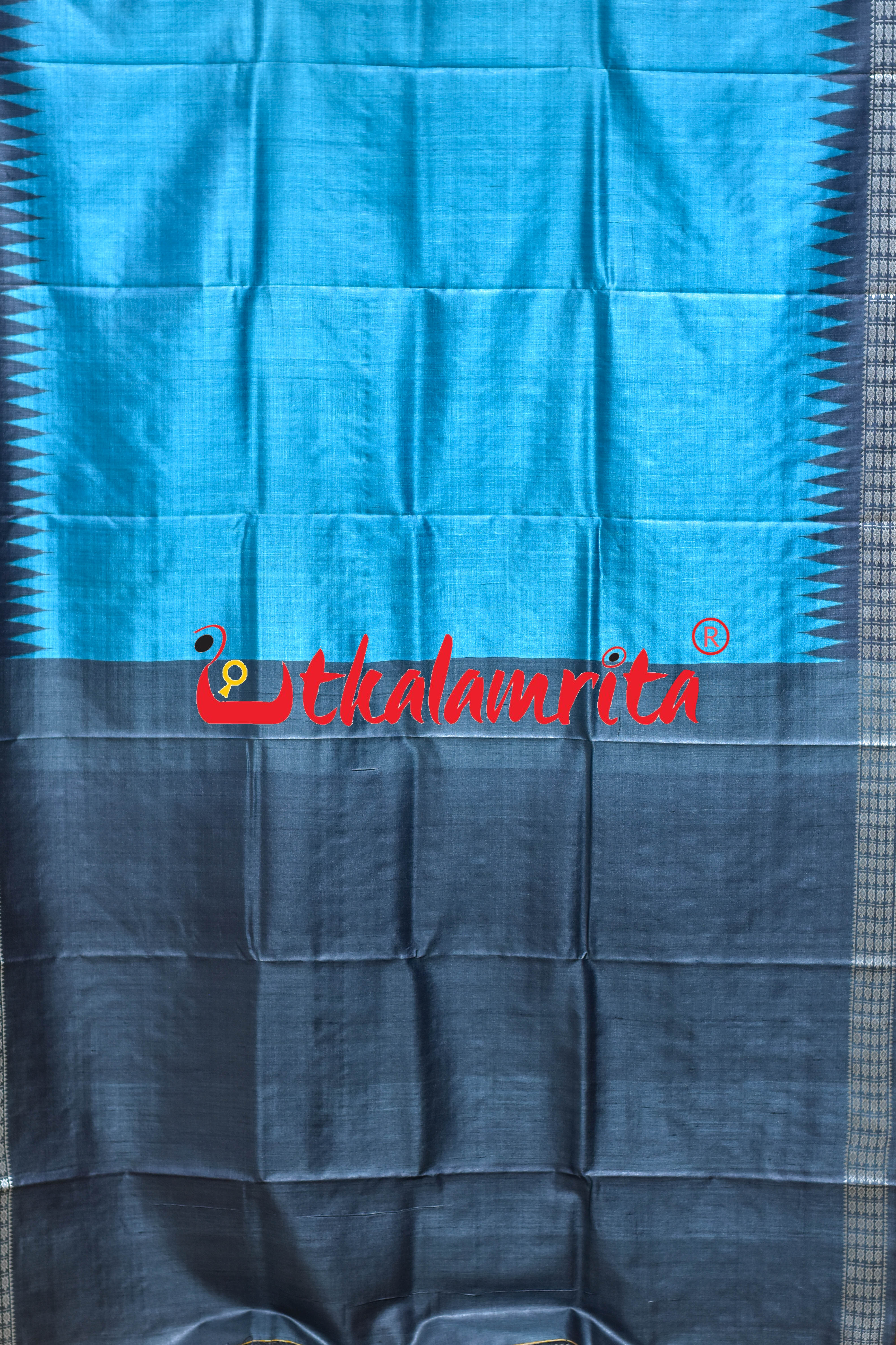 Boita Olive Ridley Blue Black Tussar Silk Saree