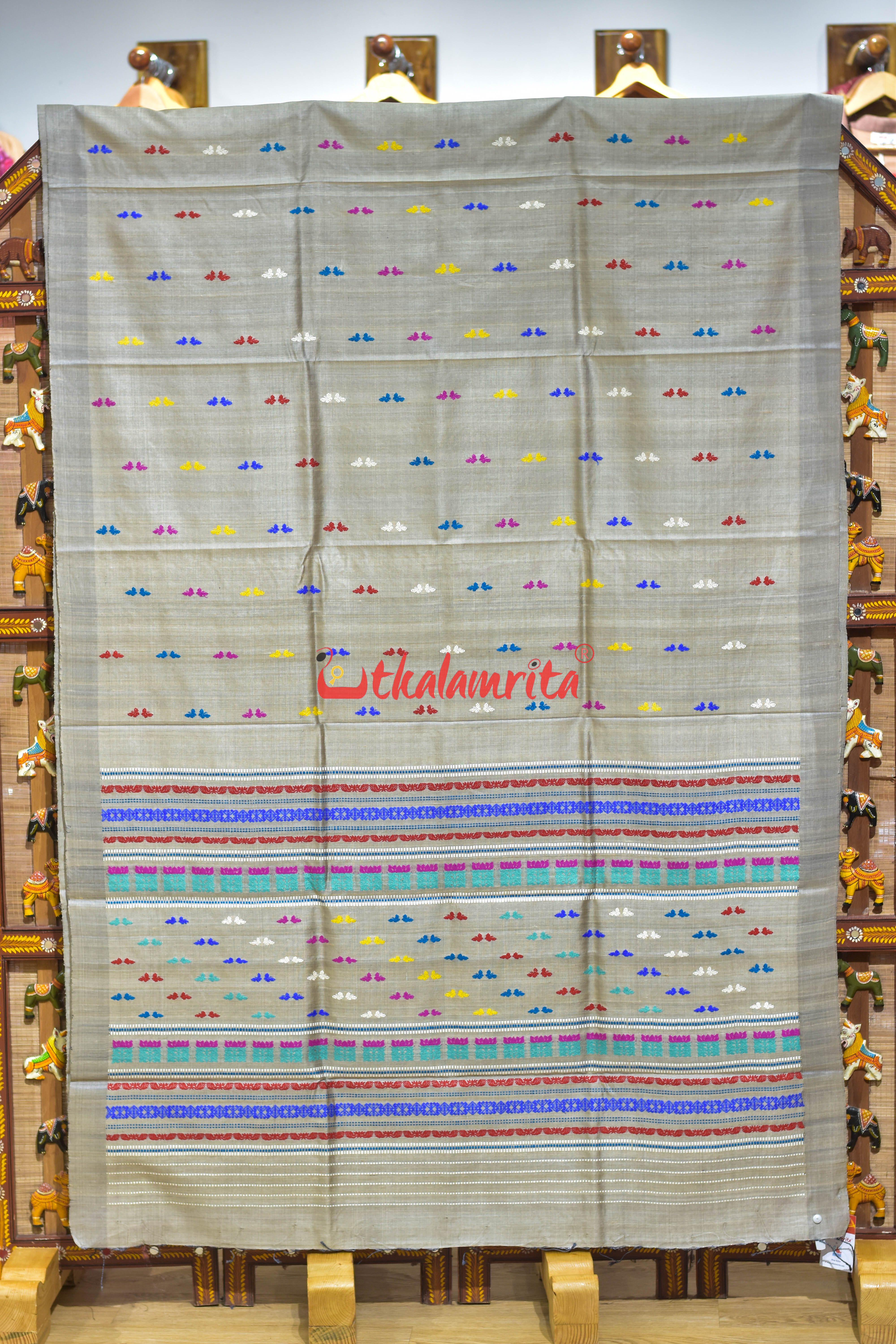 Smoke Grey Butterfly Buti Gopalpur Tussar Silk Saree