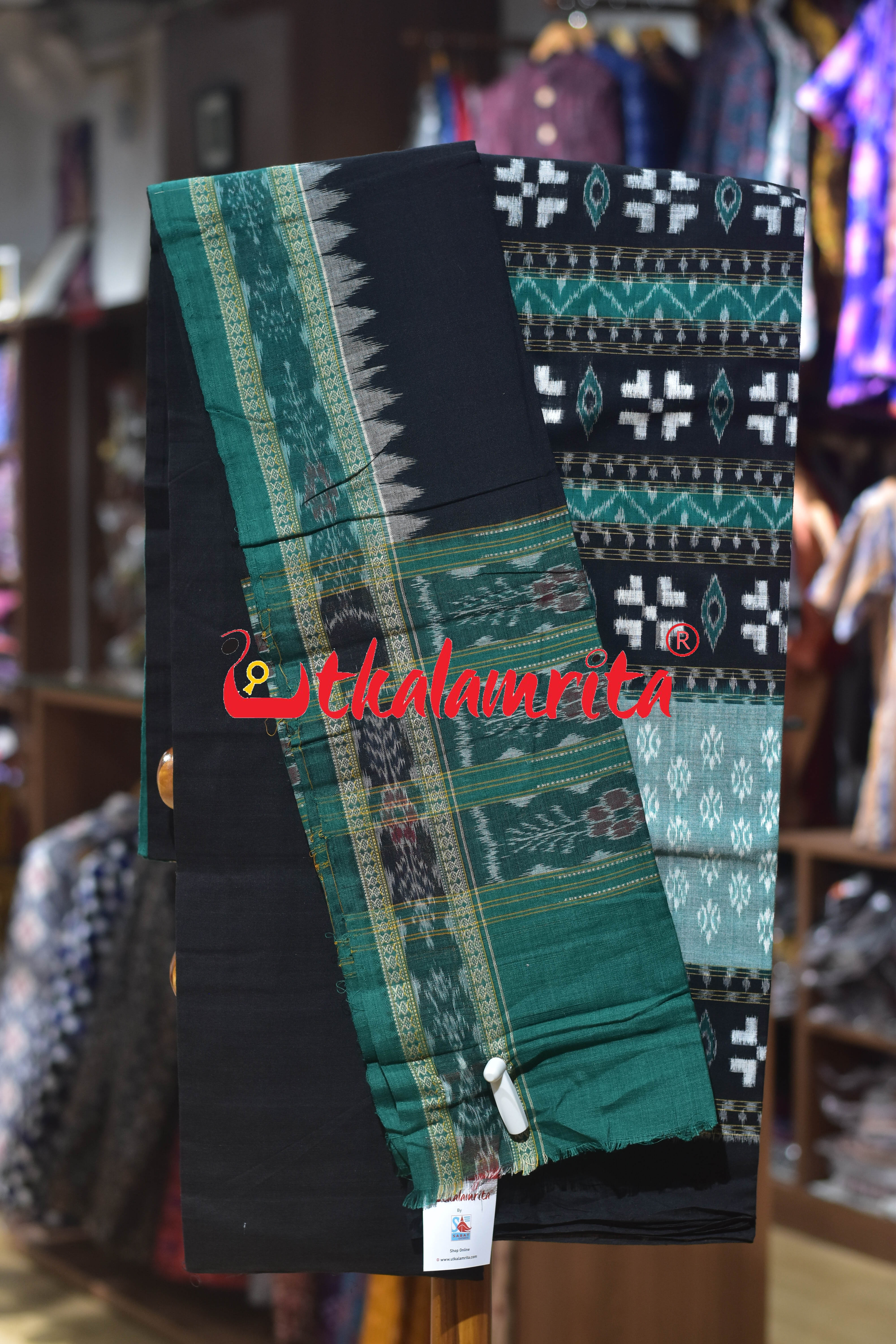 Green Black Center Design Cotton Dress Set