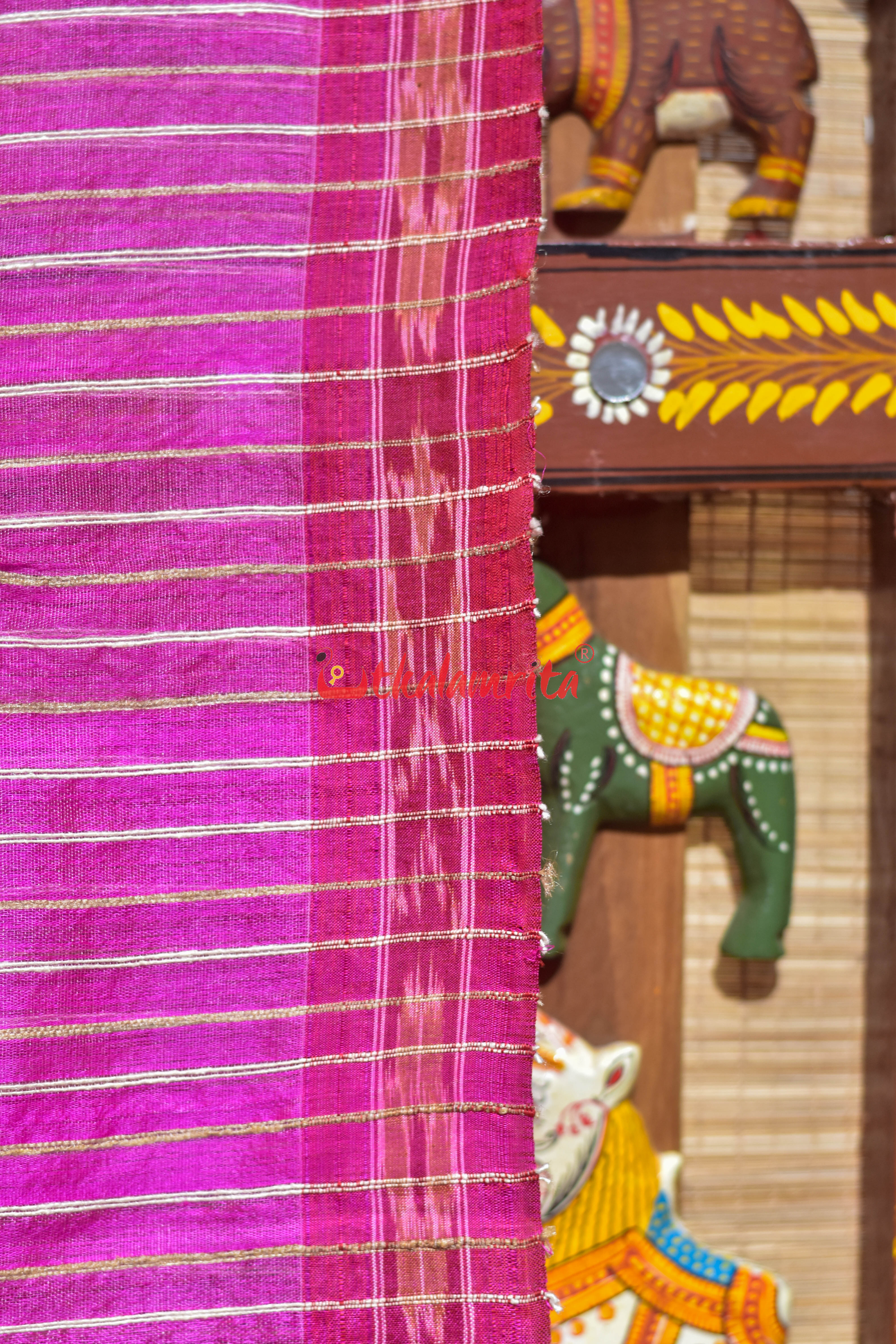 Pink Eri Mulberry Animal Anchal Khandua Silk Saree