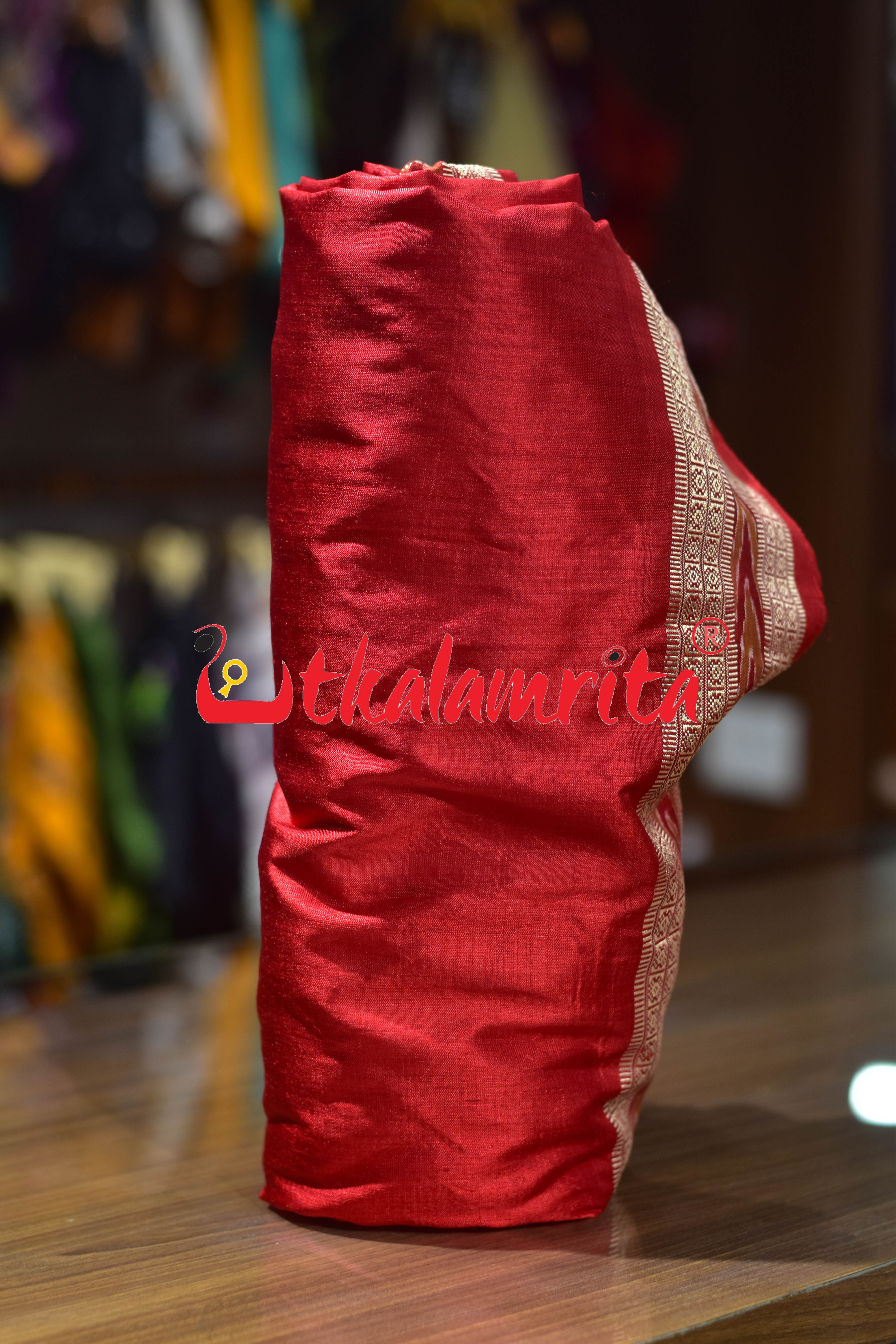 Red Dhanpatri Border Khandua Silk (Fabric)