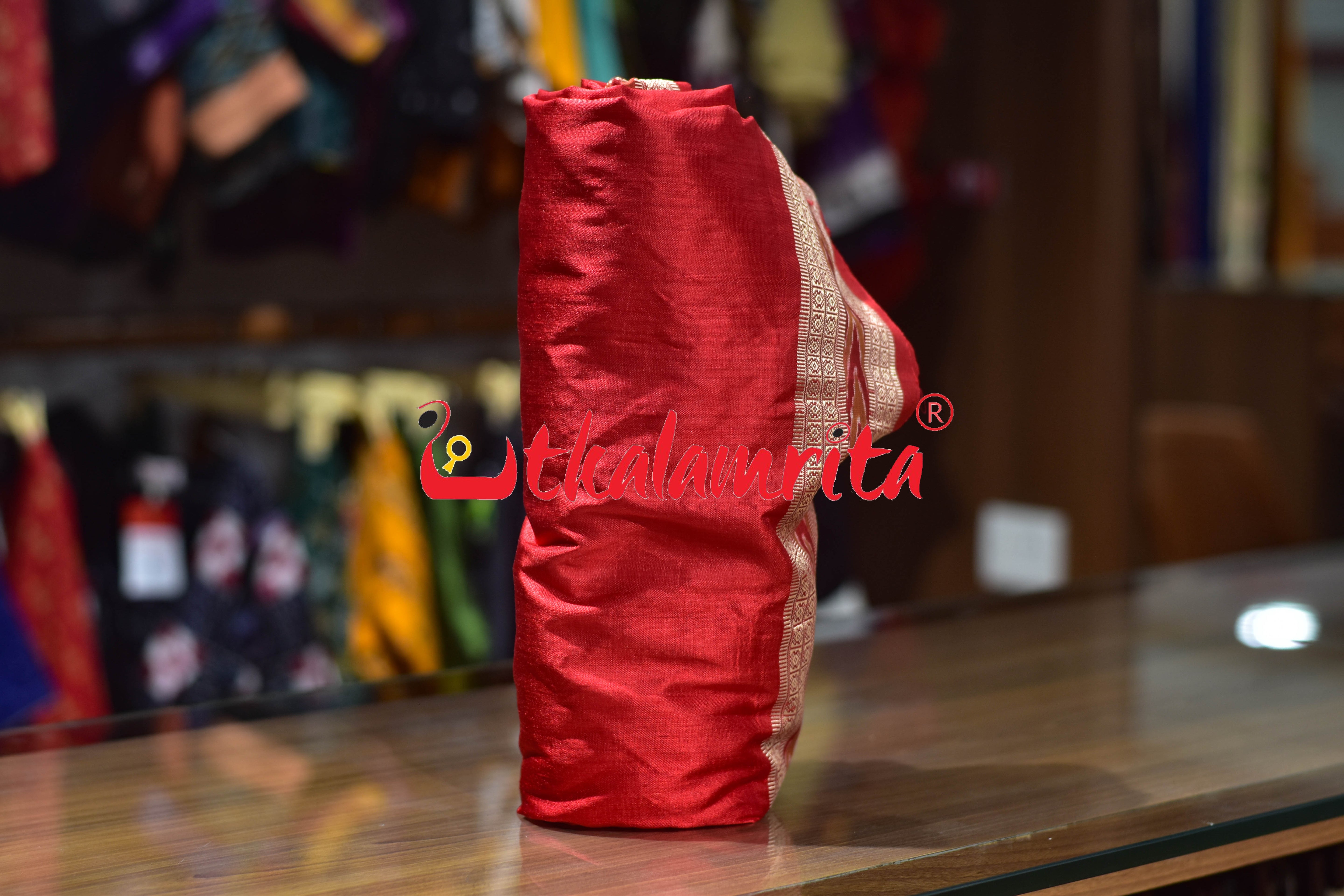 Red Dhanpatri Border Khandua Silk (Fabric)