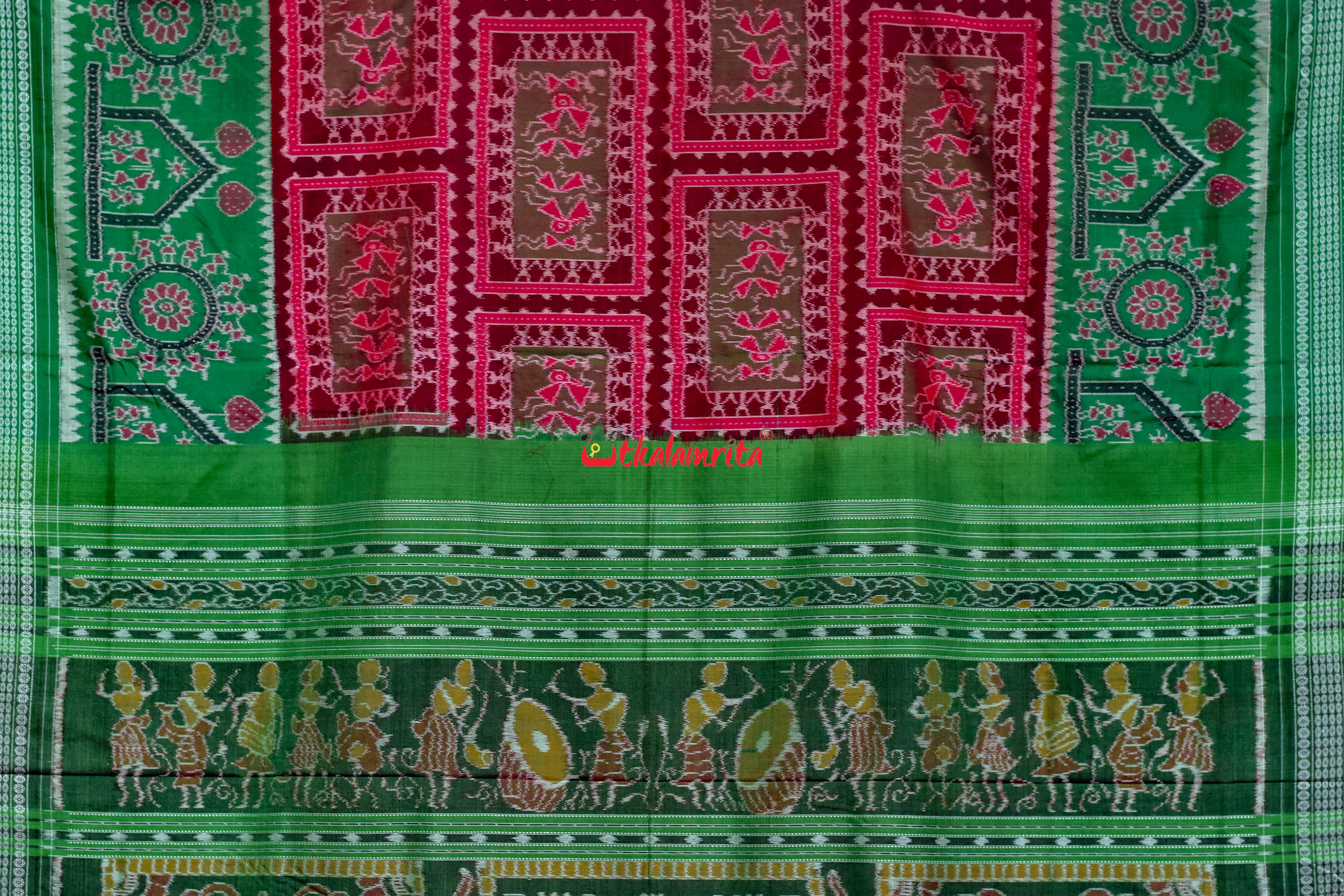 Red Green Tribal Chakra Sambalpuri Cotton Saree