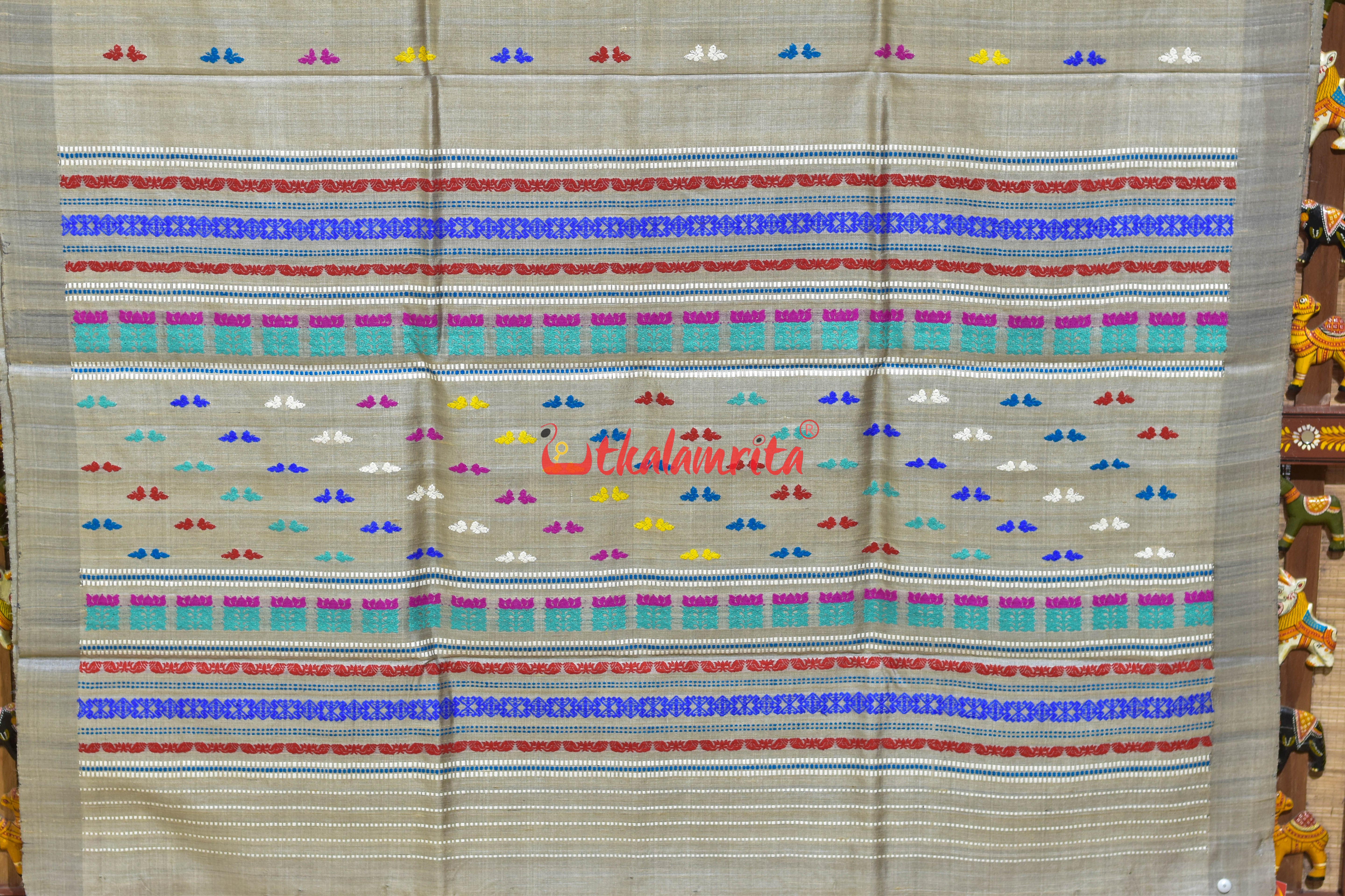 Smoke Grey Butterfly Buti Gopalpur Tussar Silk Saree