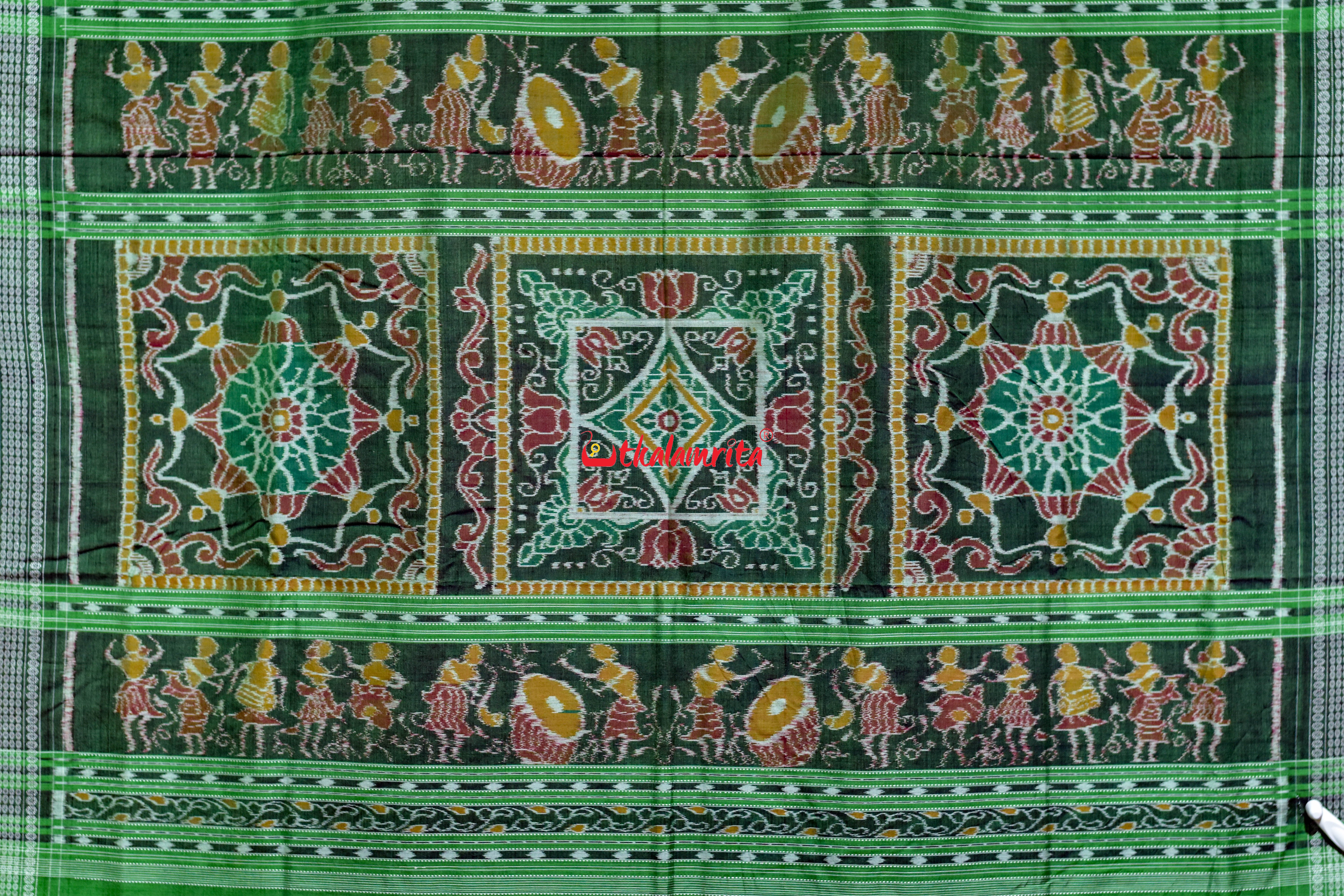 Red Green Tribal Chakra Sambalpuri Cotton Saree