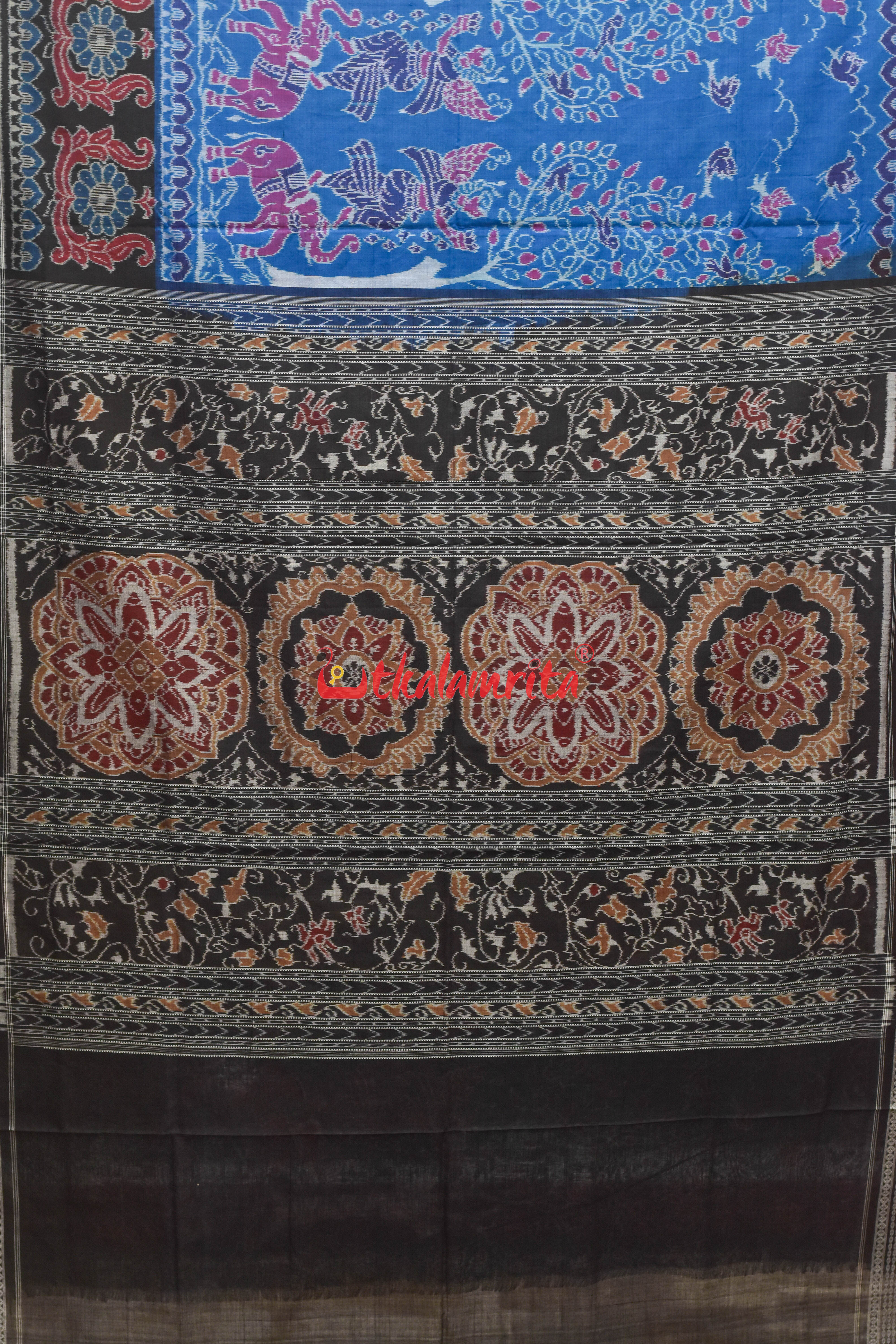 Blue Pari and Tree Scot Sambalpuri Cotton Saree