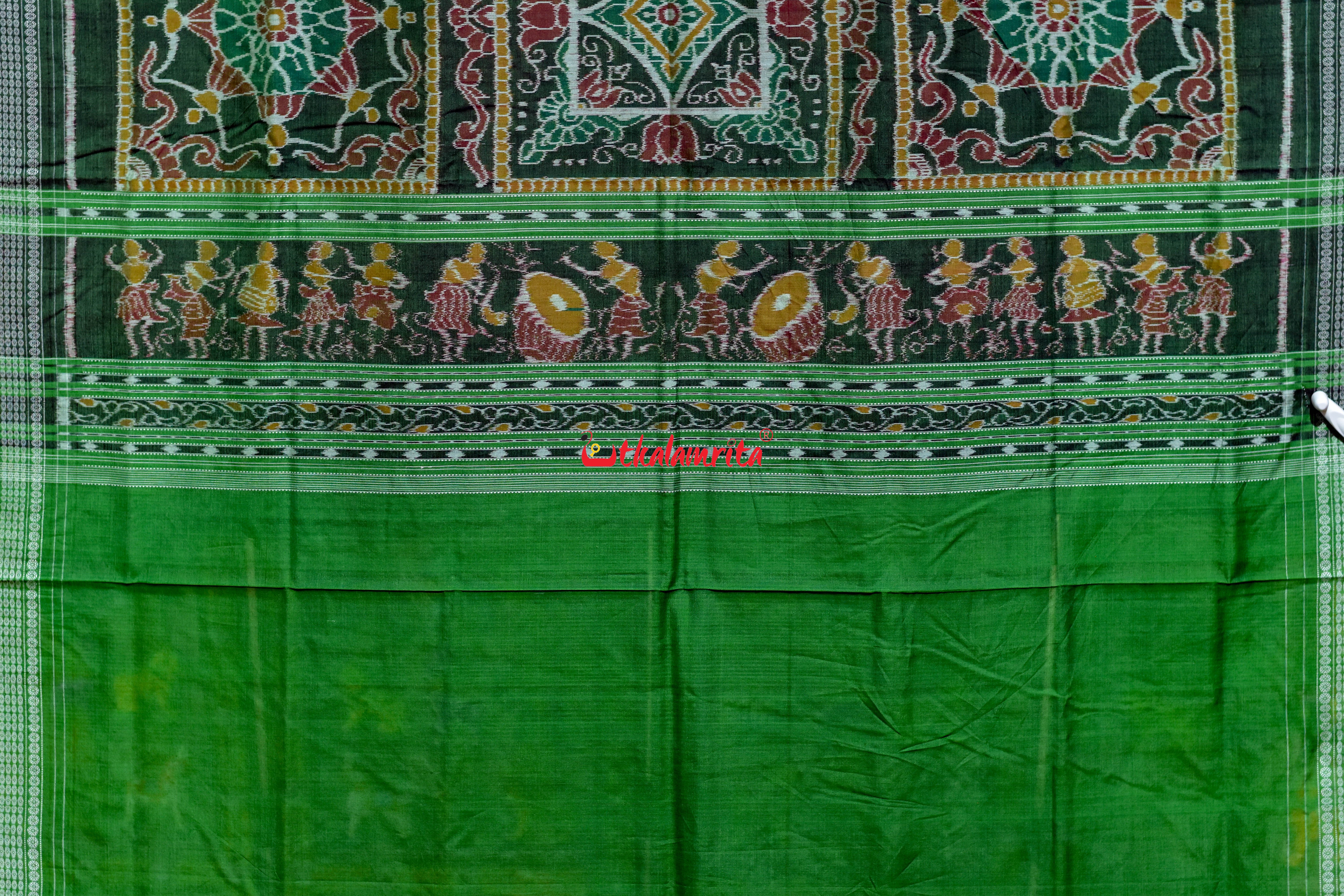 Red Green Tribal Chakra Sambalpuri Cotton Saree