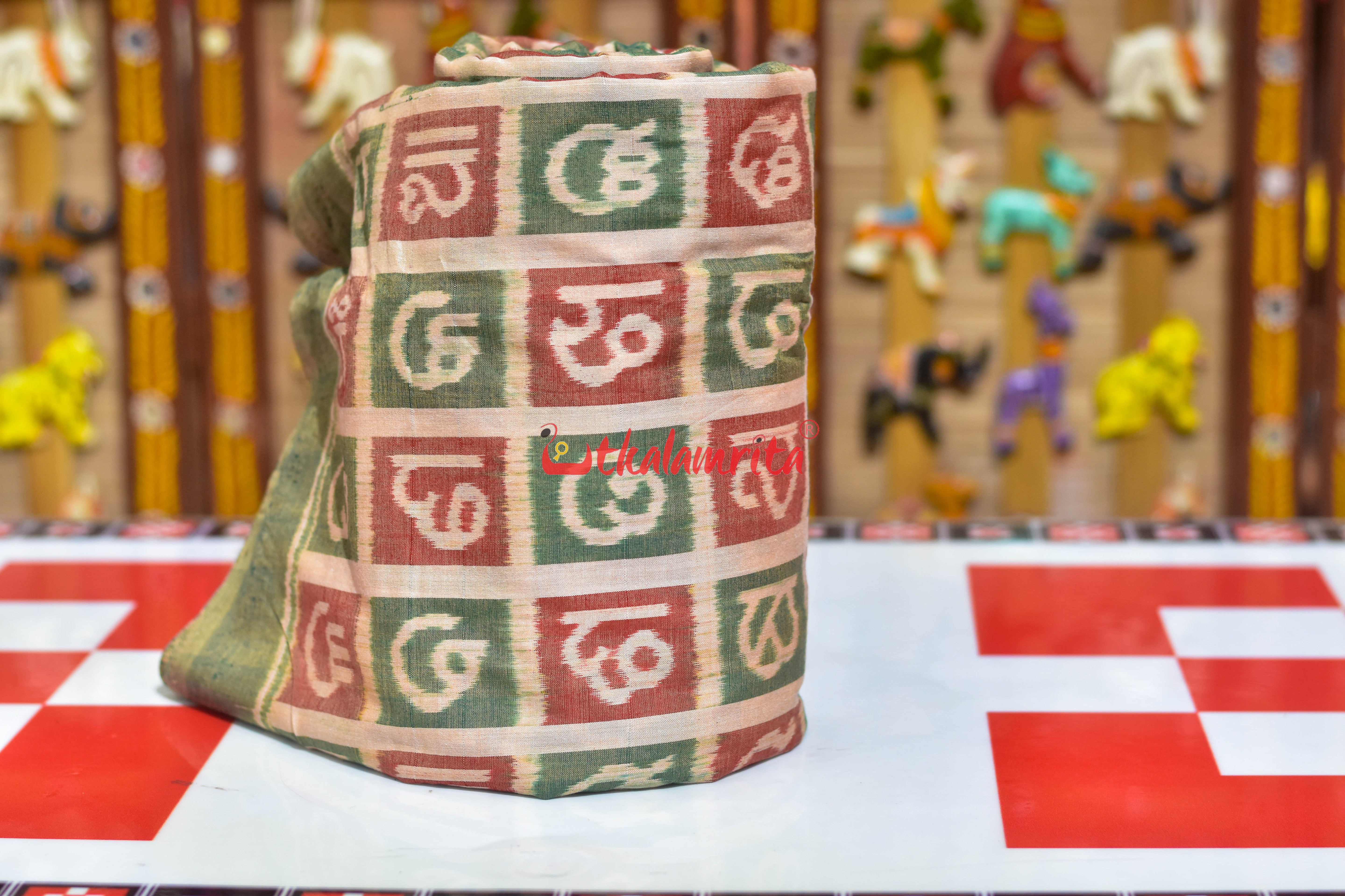 Matha Green Red Odia Alphabet Sambalpuri Cotton (Fabric)