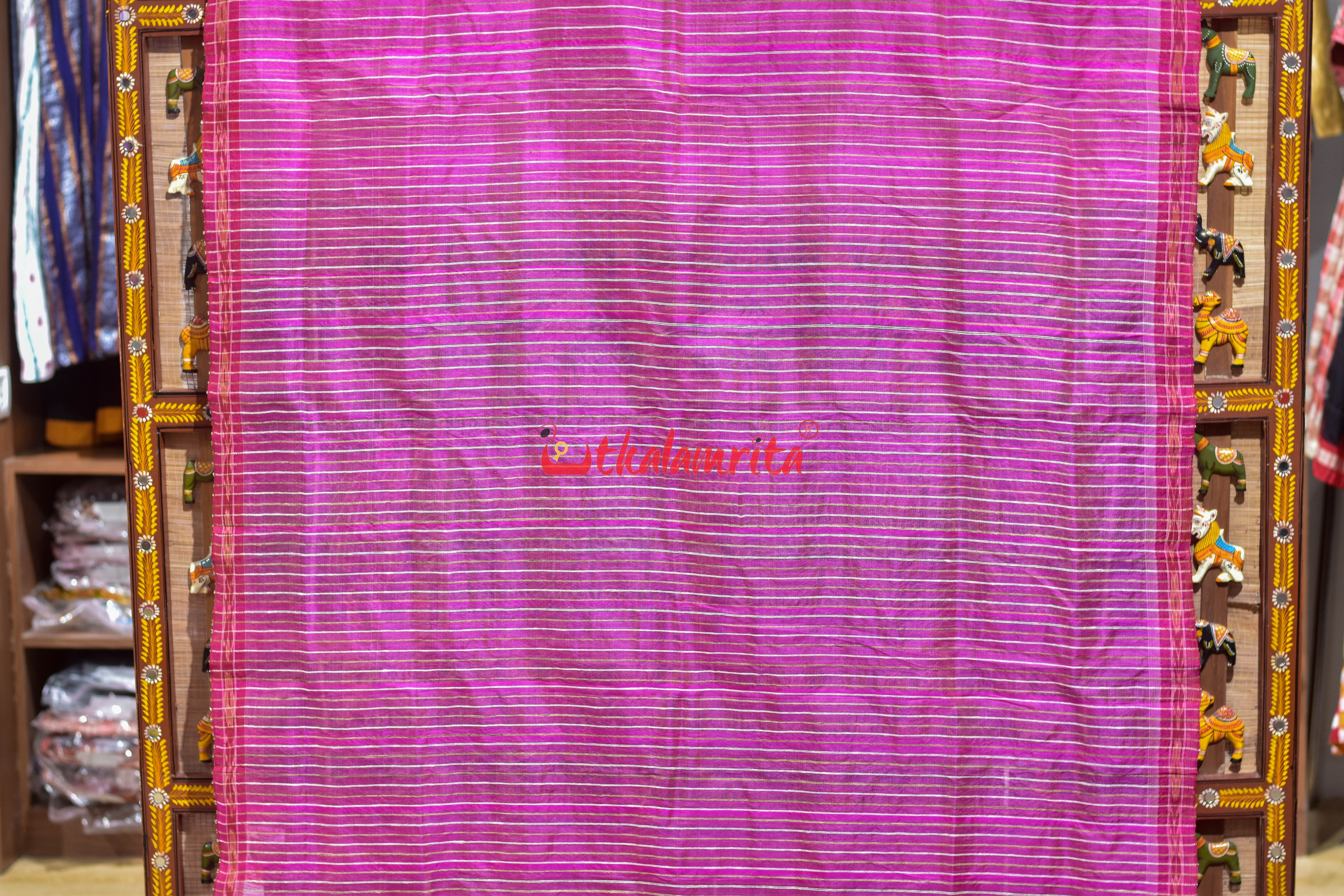 Pink Eri Mulberry Animal Anchal Khandua Silk Saree
