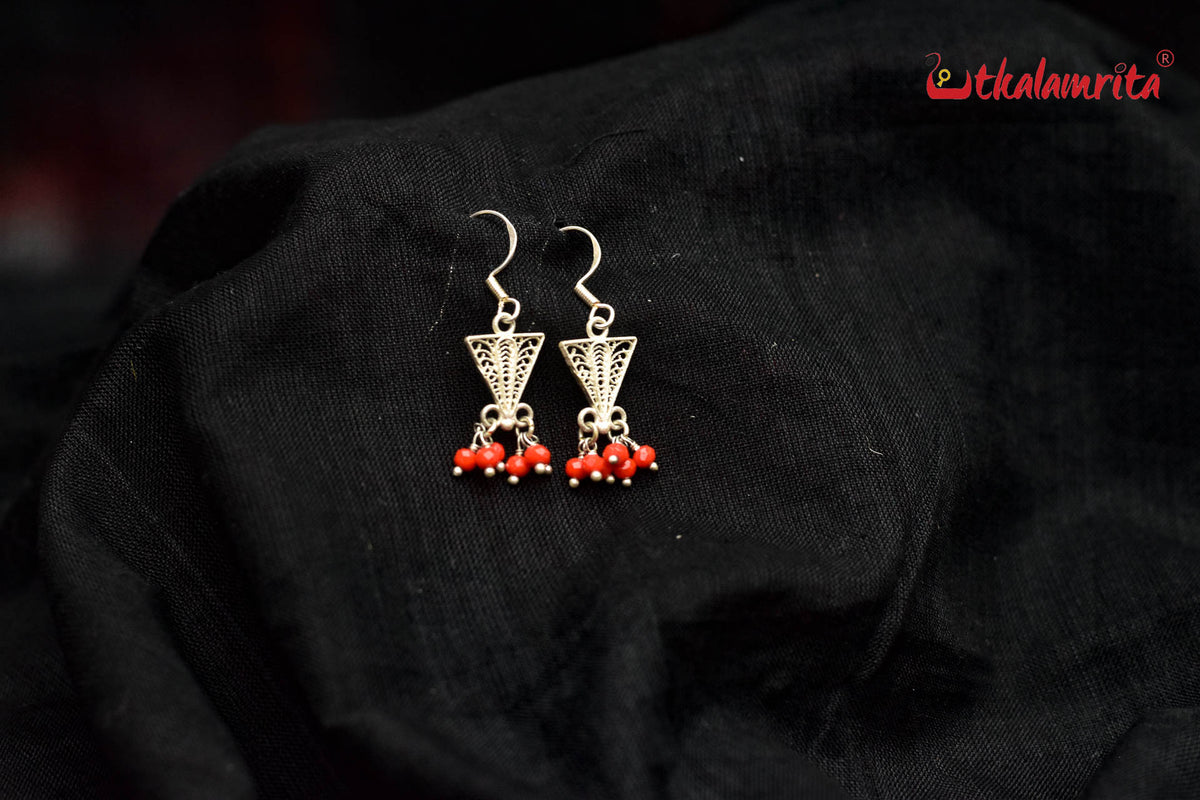 Small Inverted Filigree Triangles with Orange Bead (Danglers)