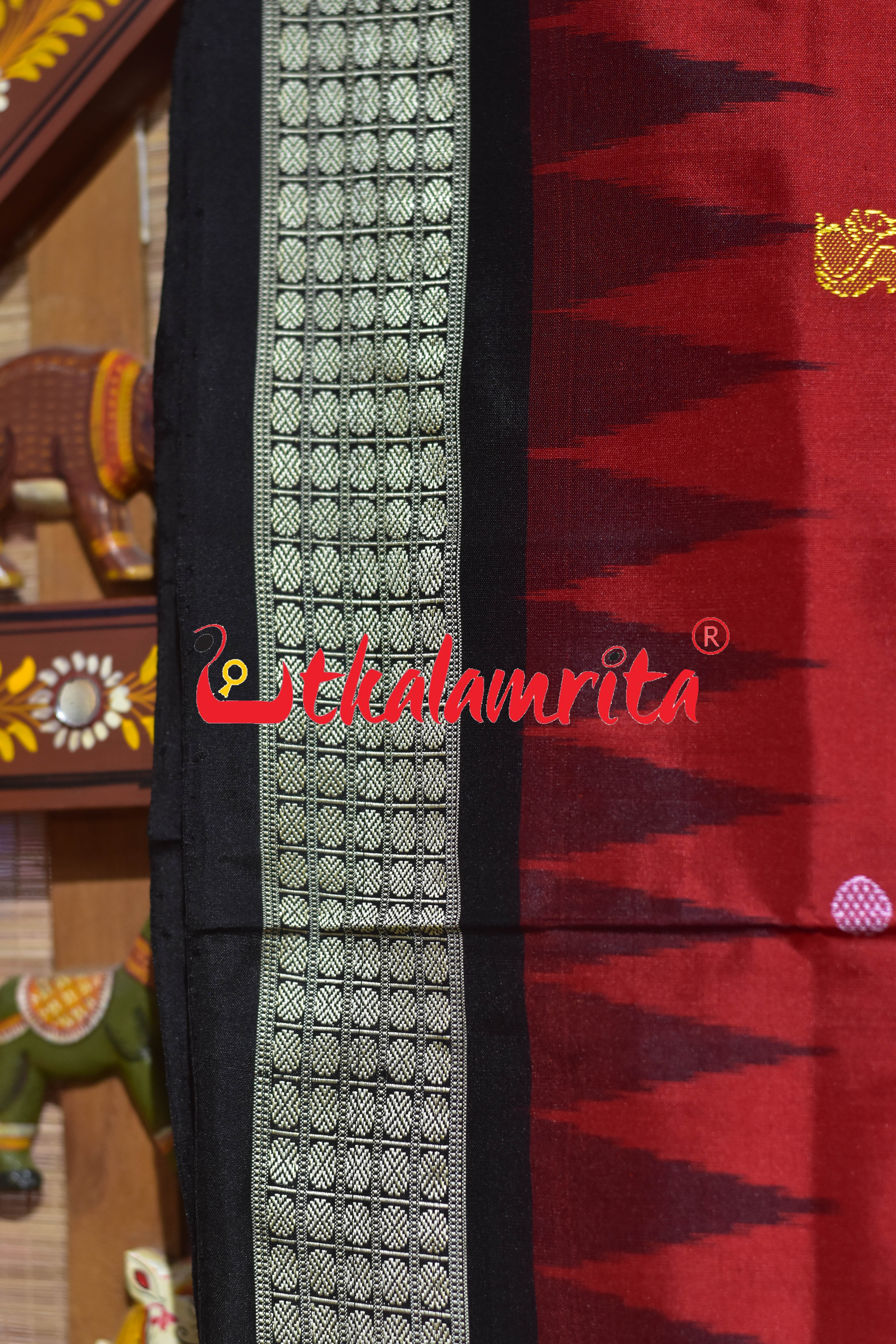 Rama Setu Red Black Bomkai Silk Saree