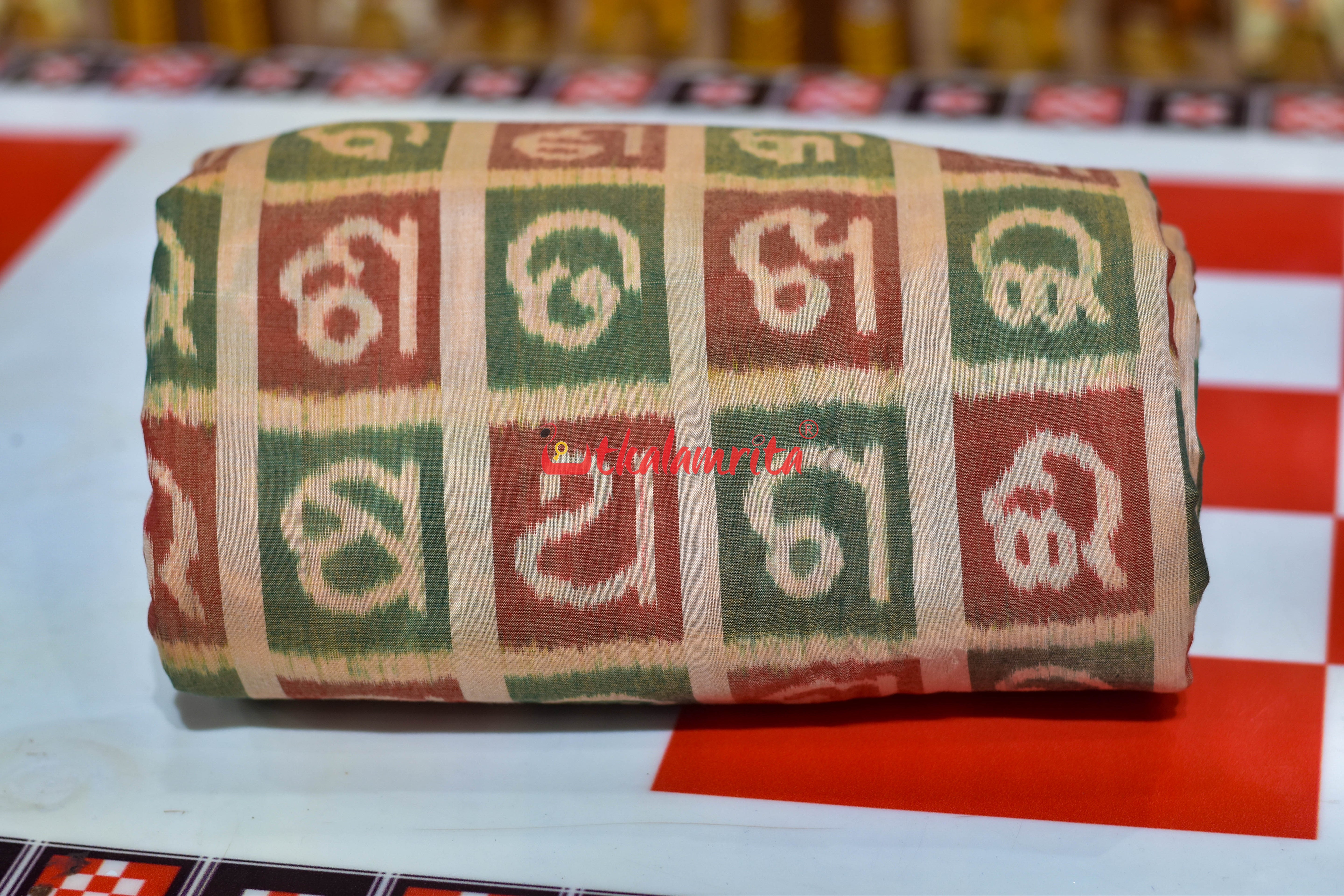 Matha Green Red Odia Alphabet Sambalpuri Cotton (Fabric)