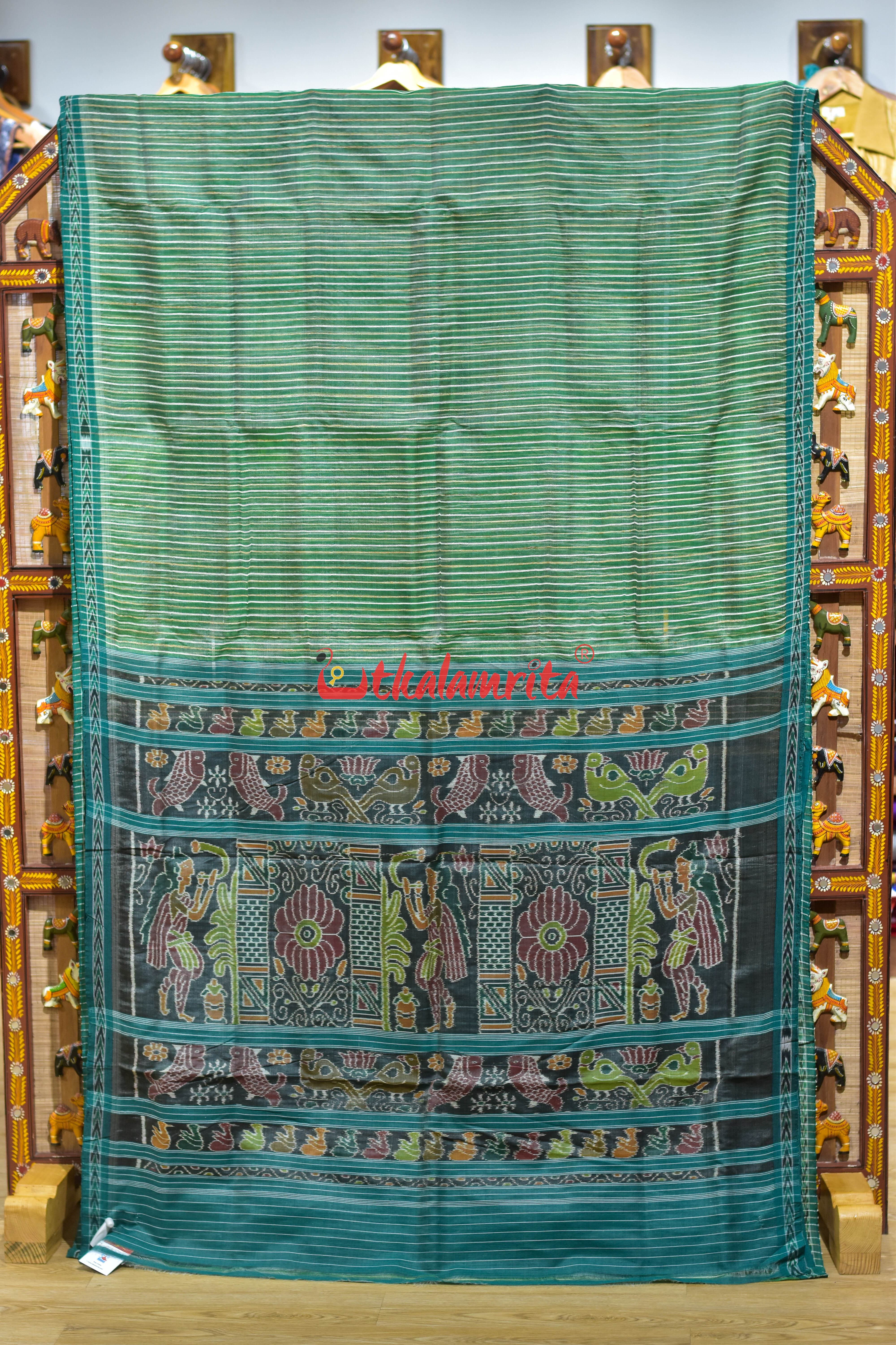 Green Eri Mulberry Animal Anchal Khandua Silk Saree