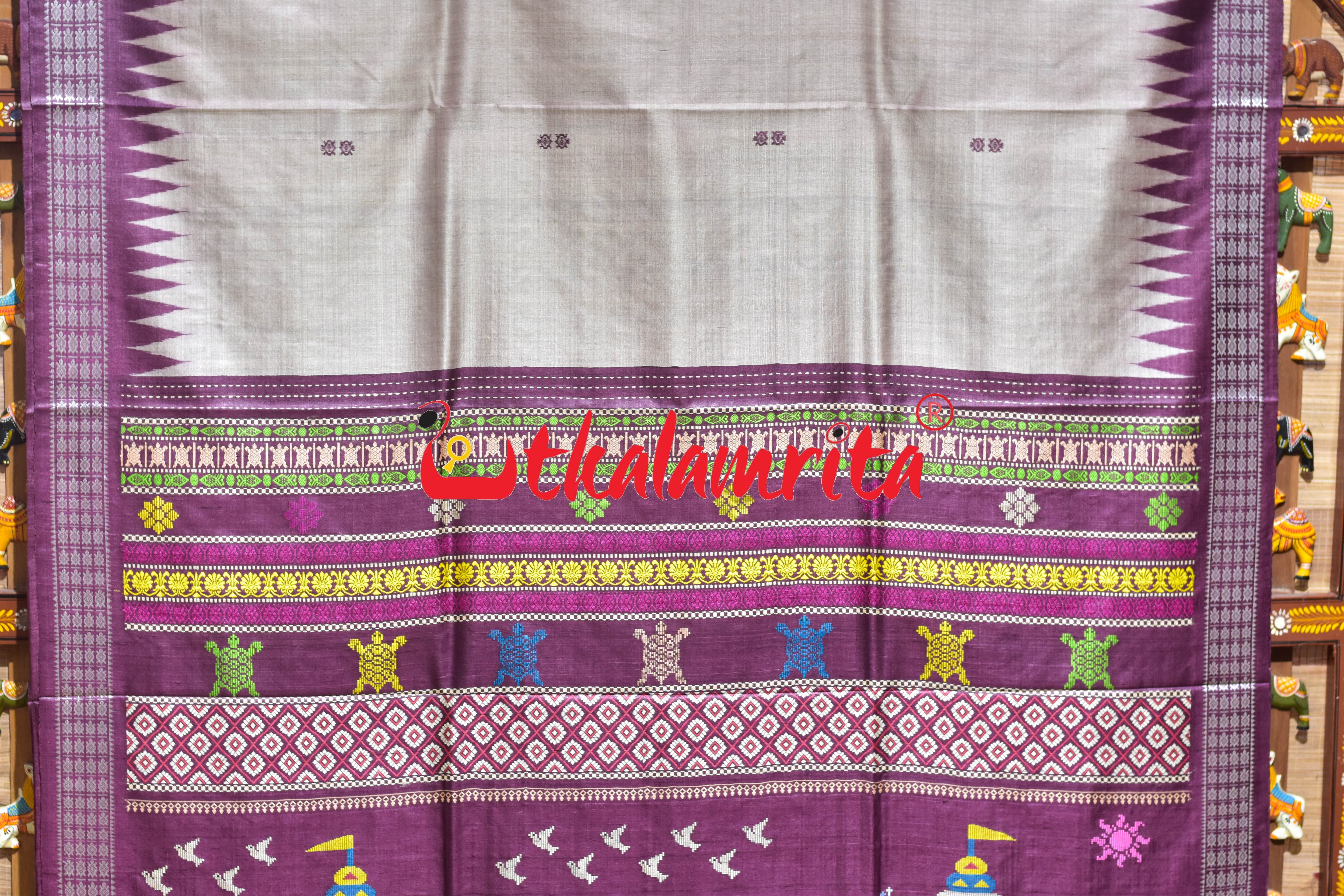 Boita Olive Ridley Natural Wine Tussar Silk Saree