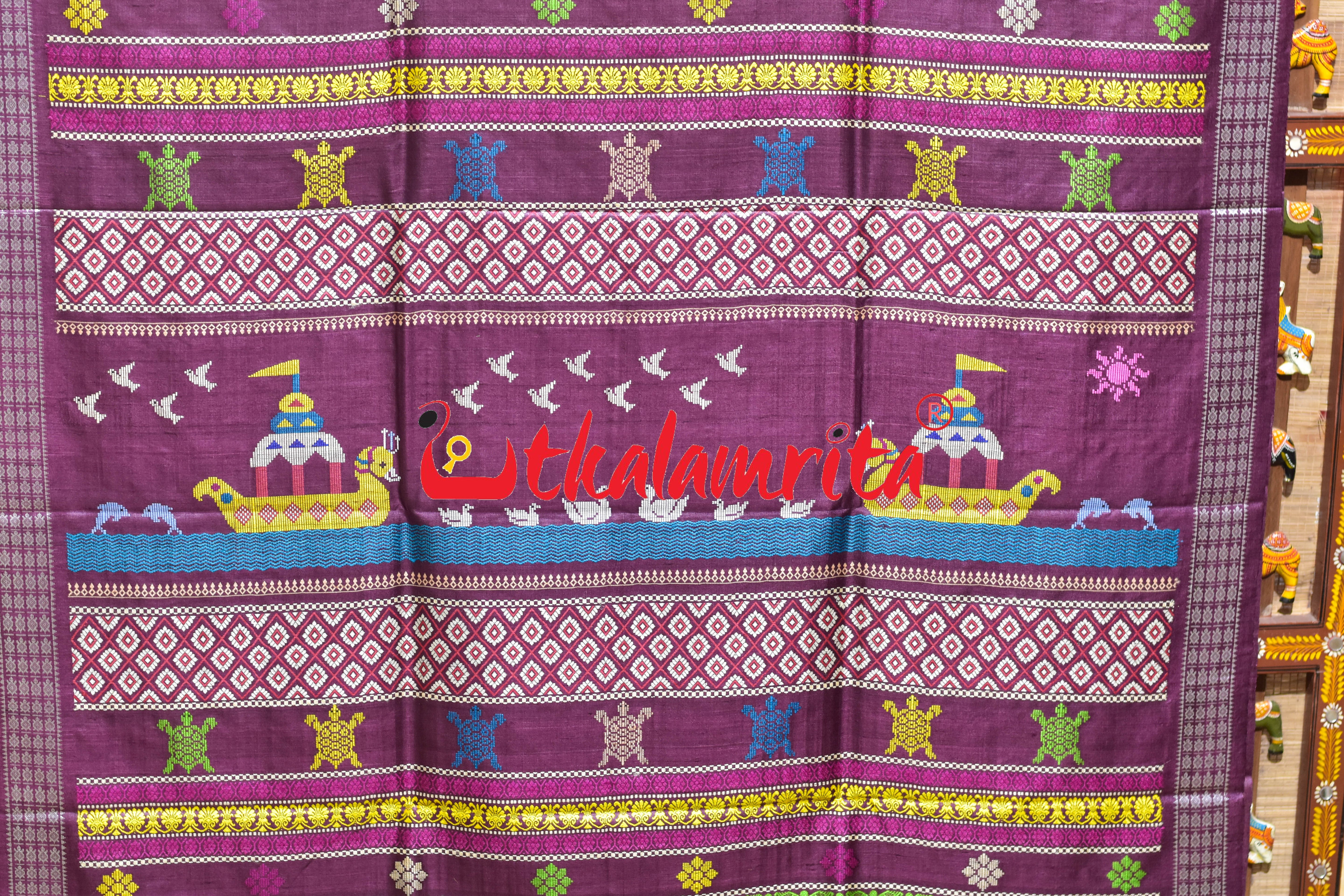 Boita Olive Ridley Natural Wine Tussar Silk Saree