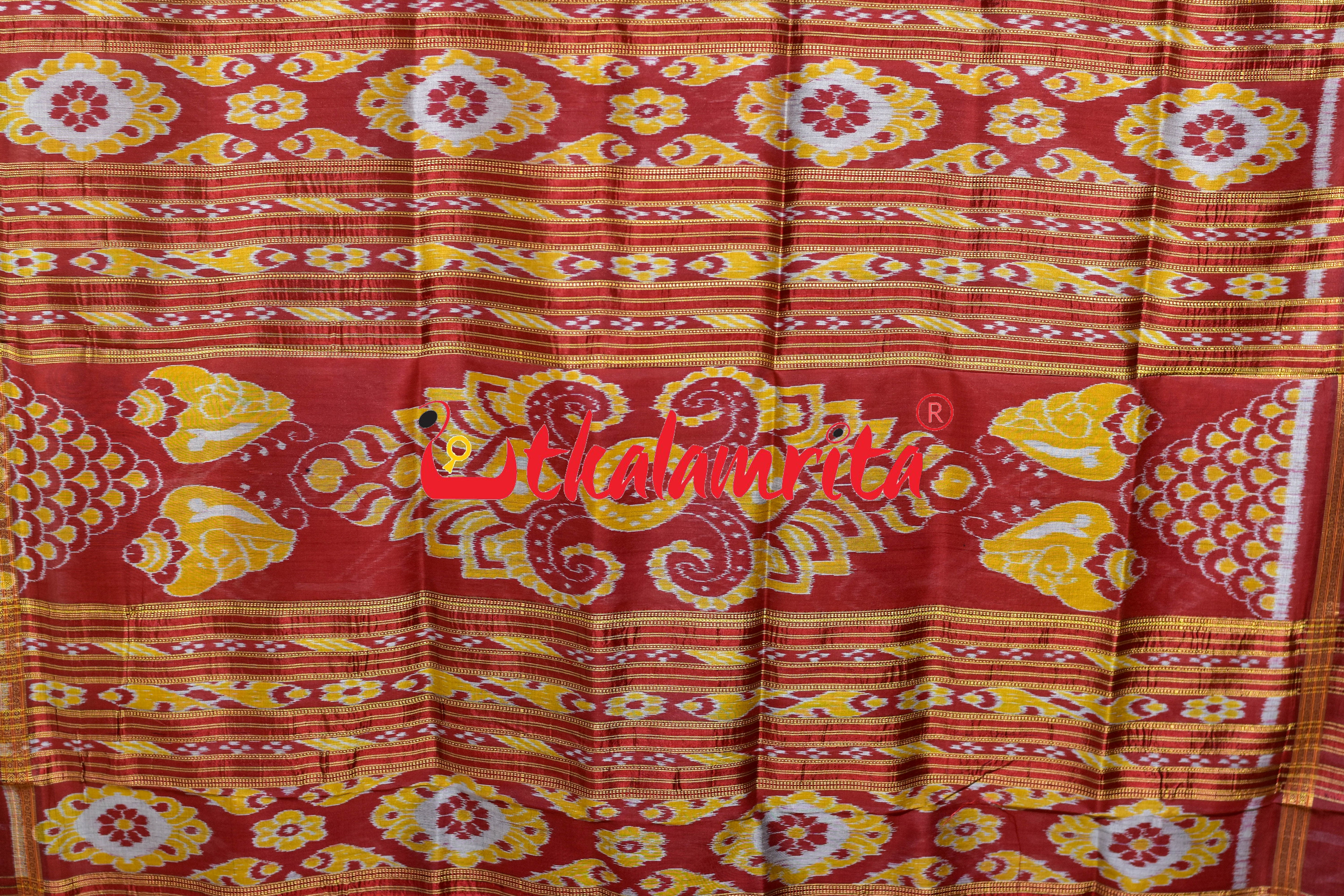 Red Sankha Padma Pasapali Border Khandua Silk Saree