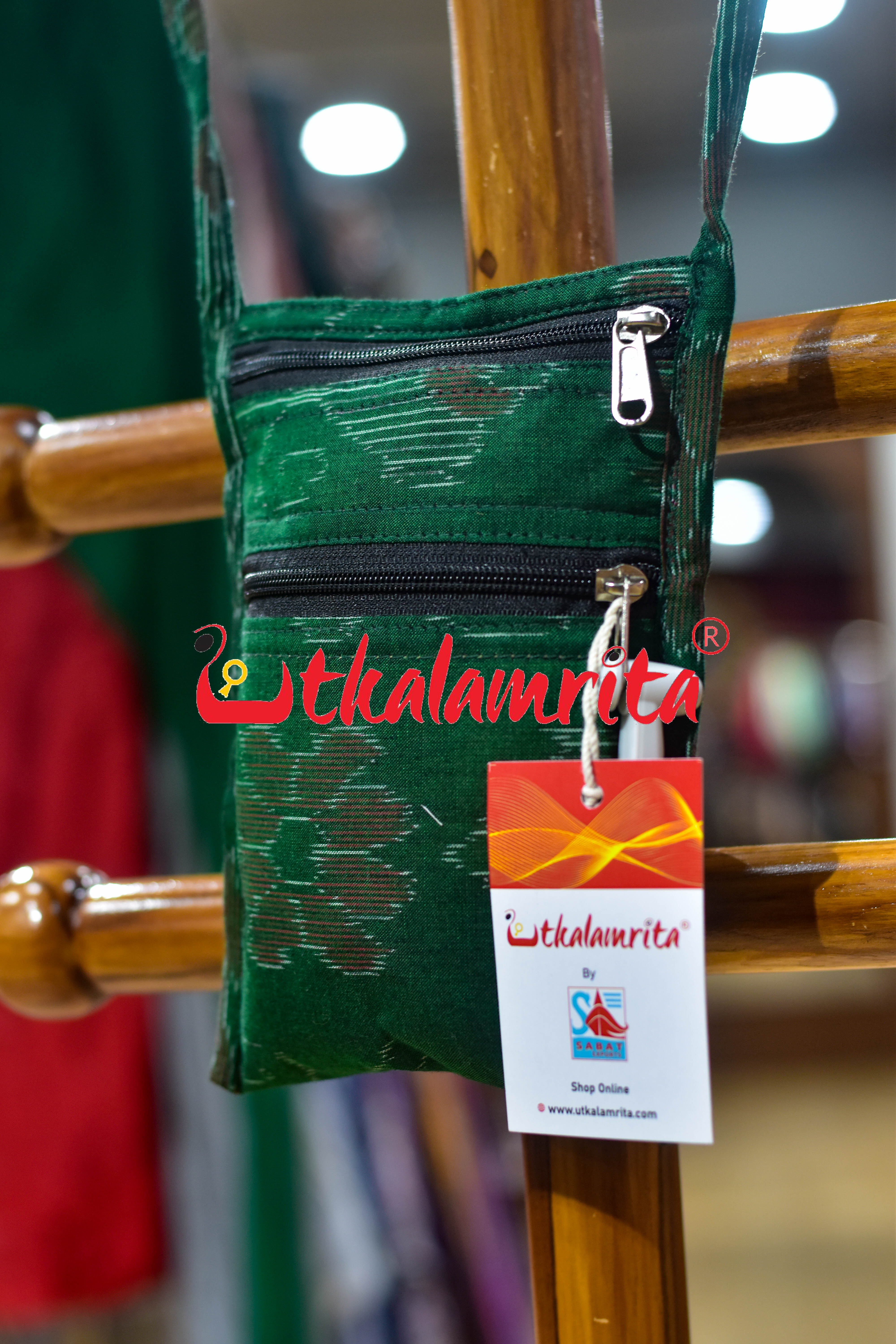 Green Big Flowers Mobile Sling Bag