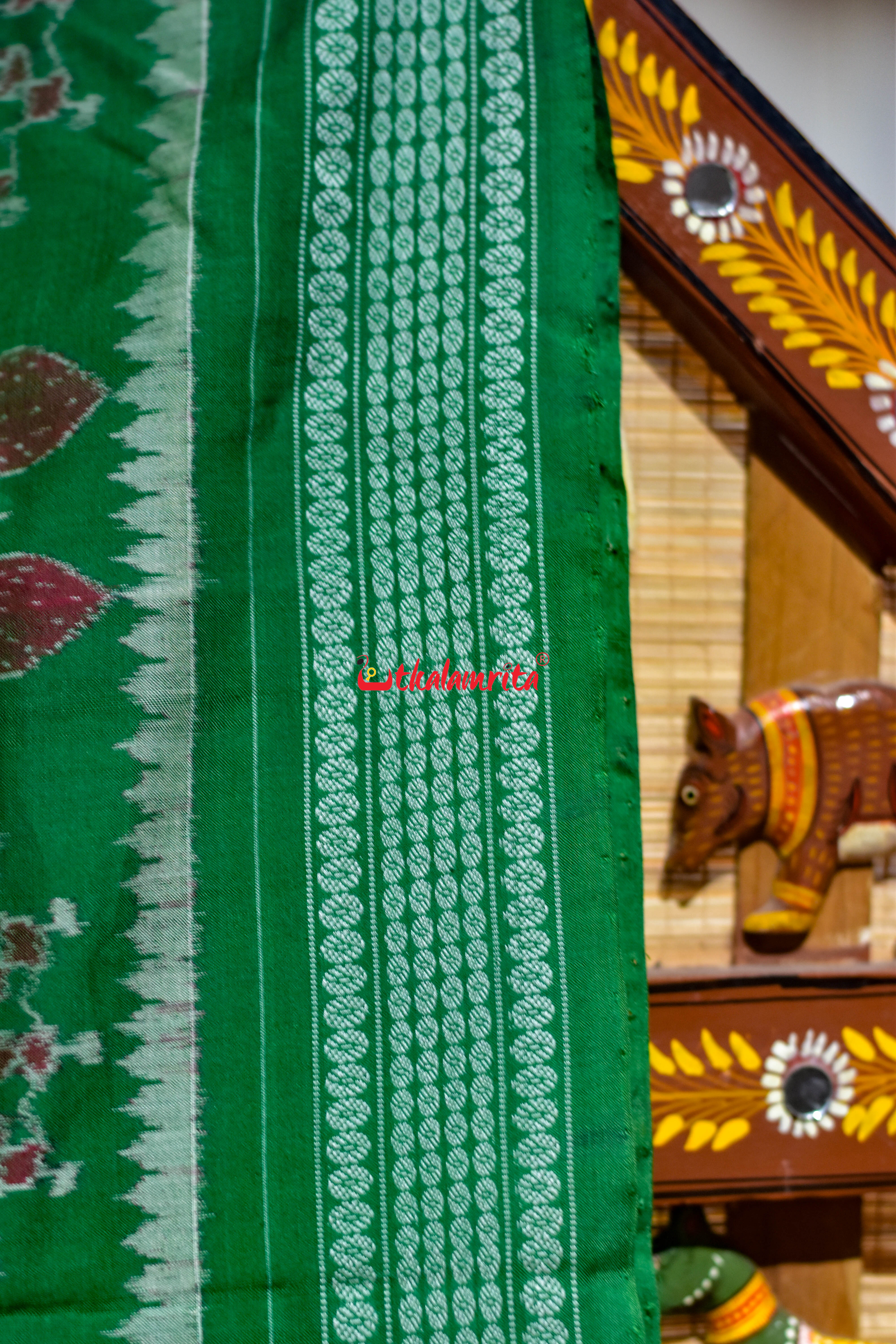Red Green Tribal Chakra Sambalpuri Cotton Saree