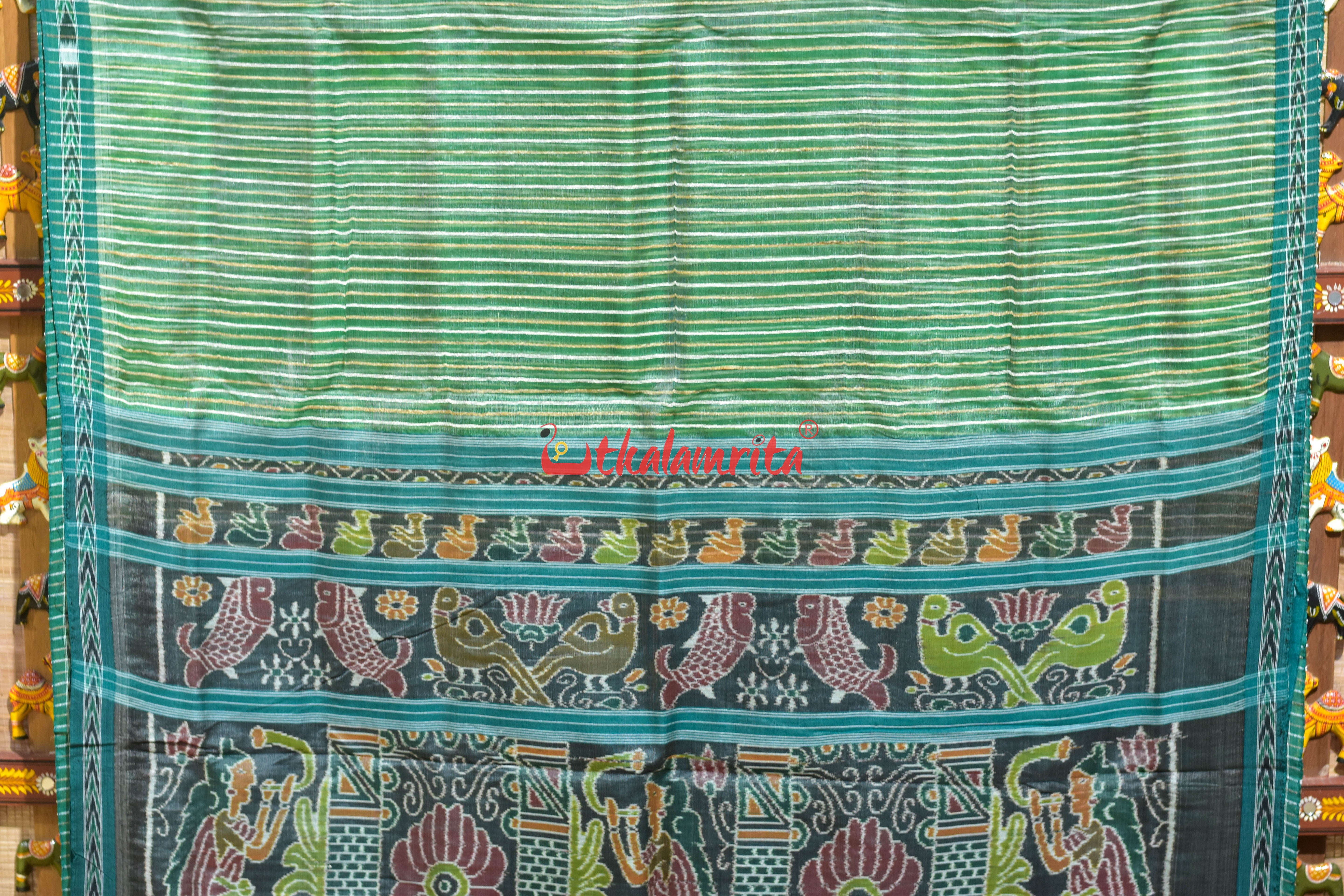 Green Eri Mulberry Animal Anchal Khandua Silk Saree