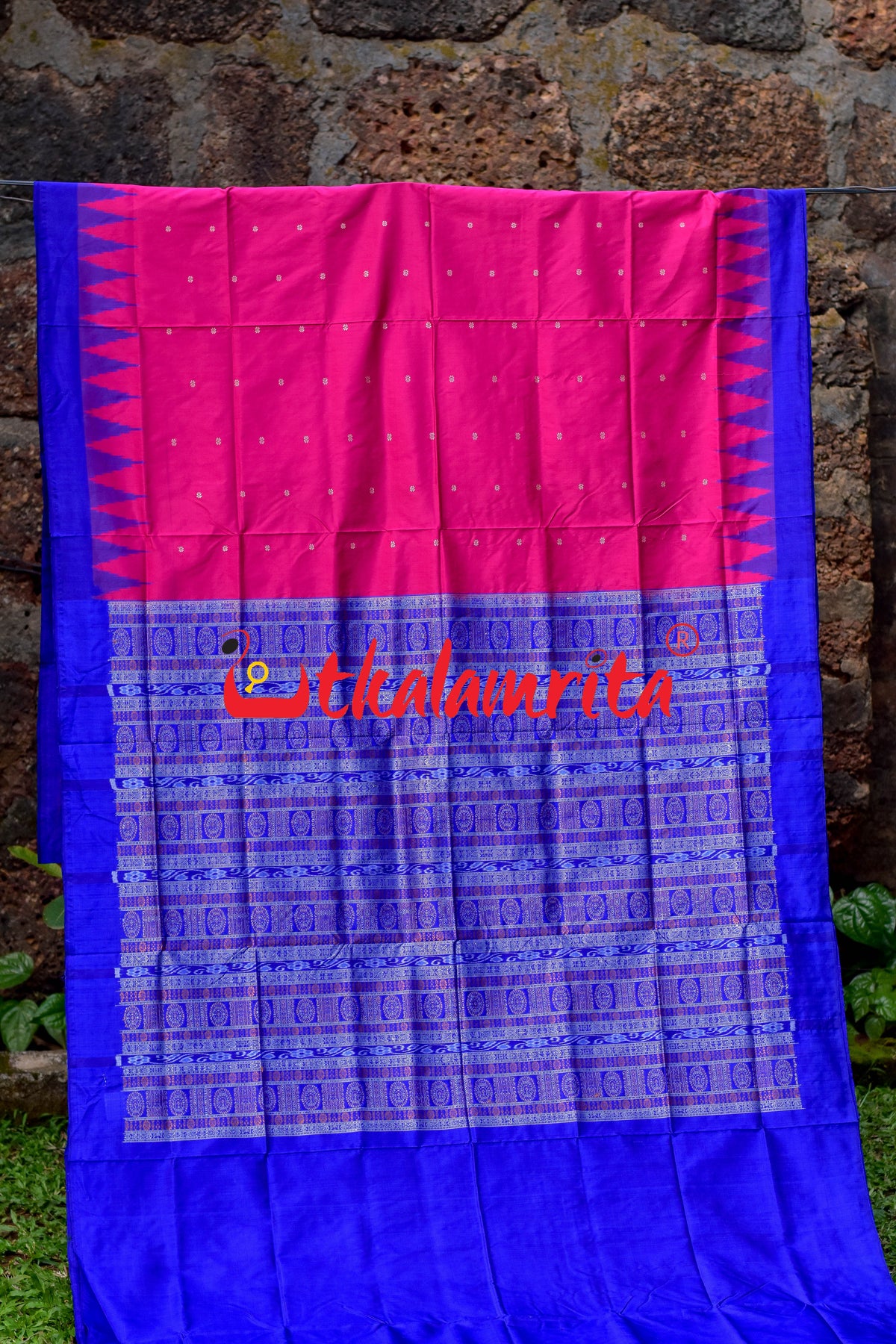 Plain Kumbha Magenta Blue Sambalpuri Silk